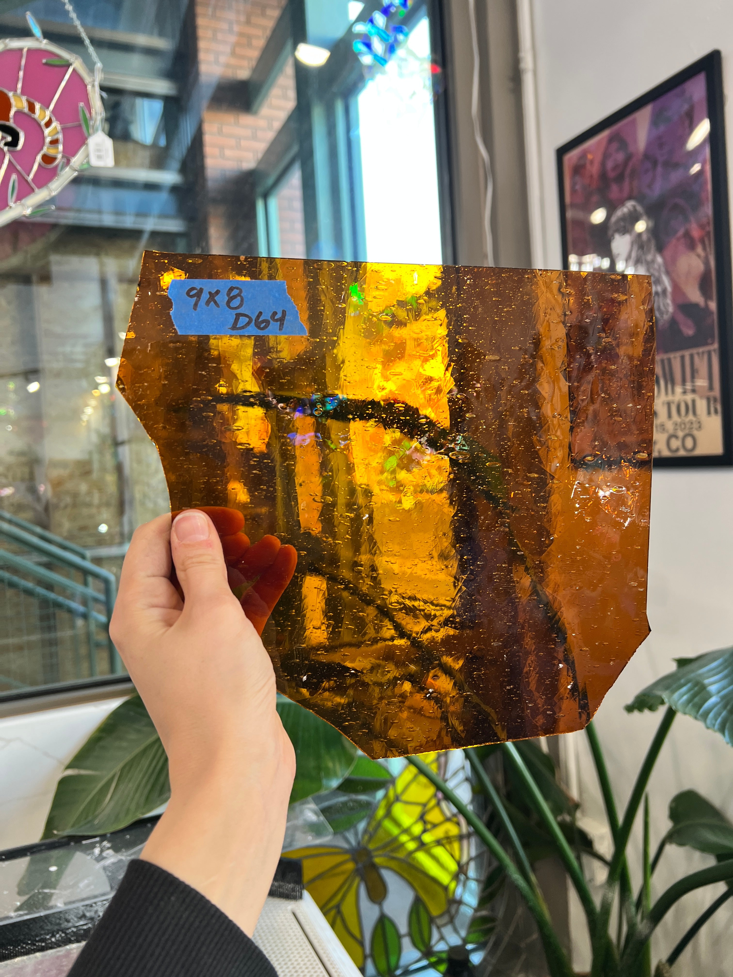 Amber Mouth Blown Seedy Sheet Glass Colorado Glassworks 9x8in (UNK-22112301)