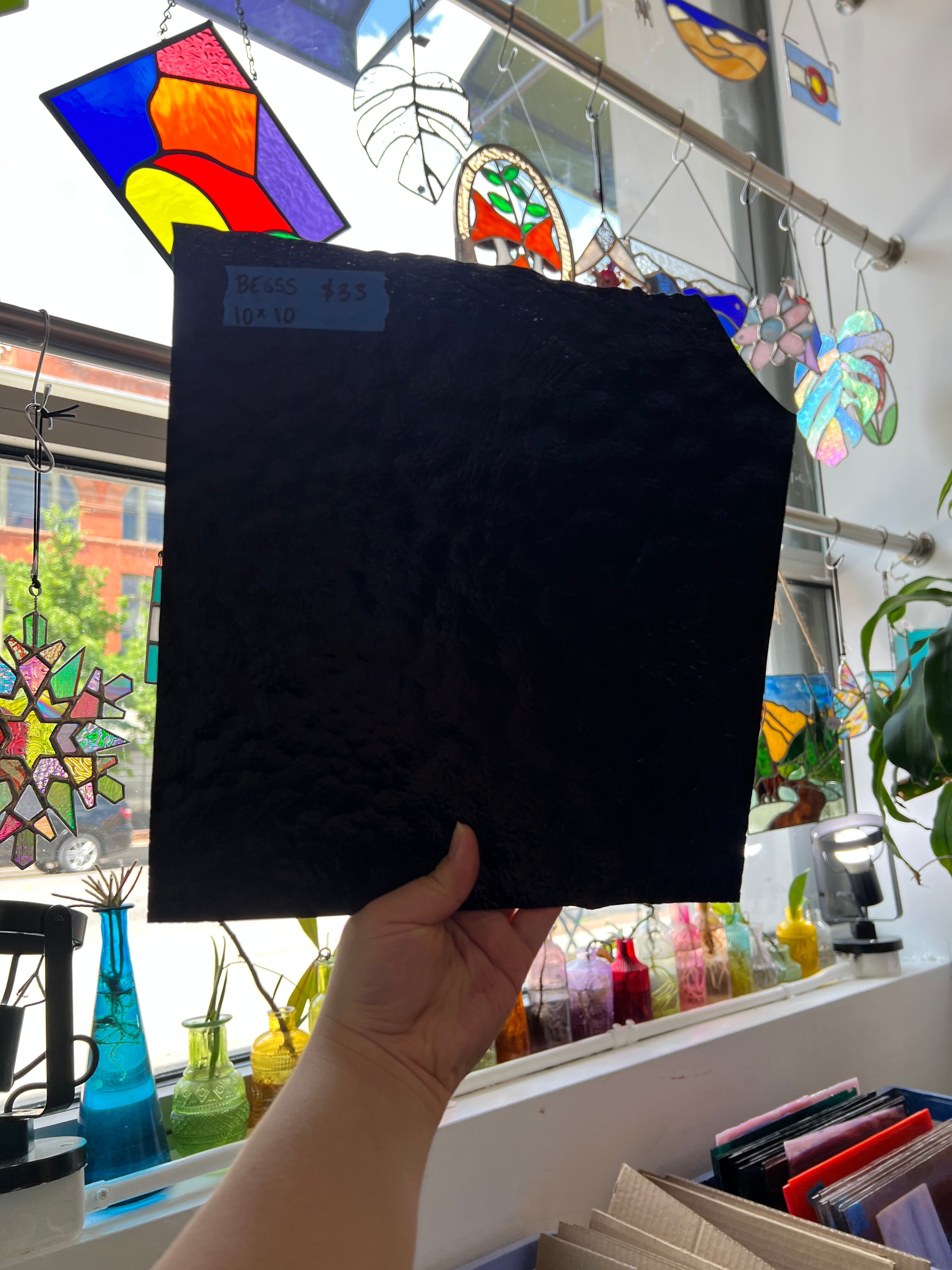 Vintage Opaque Black Bullseye Sheet Glass Colorado Glass Works