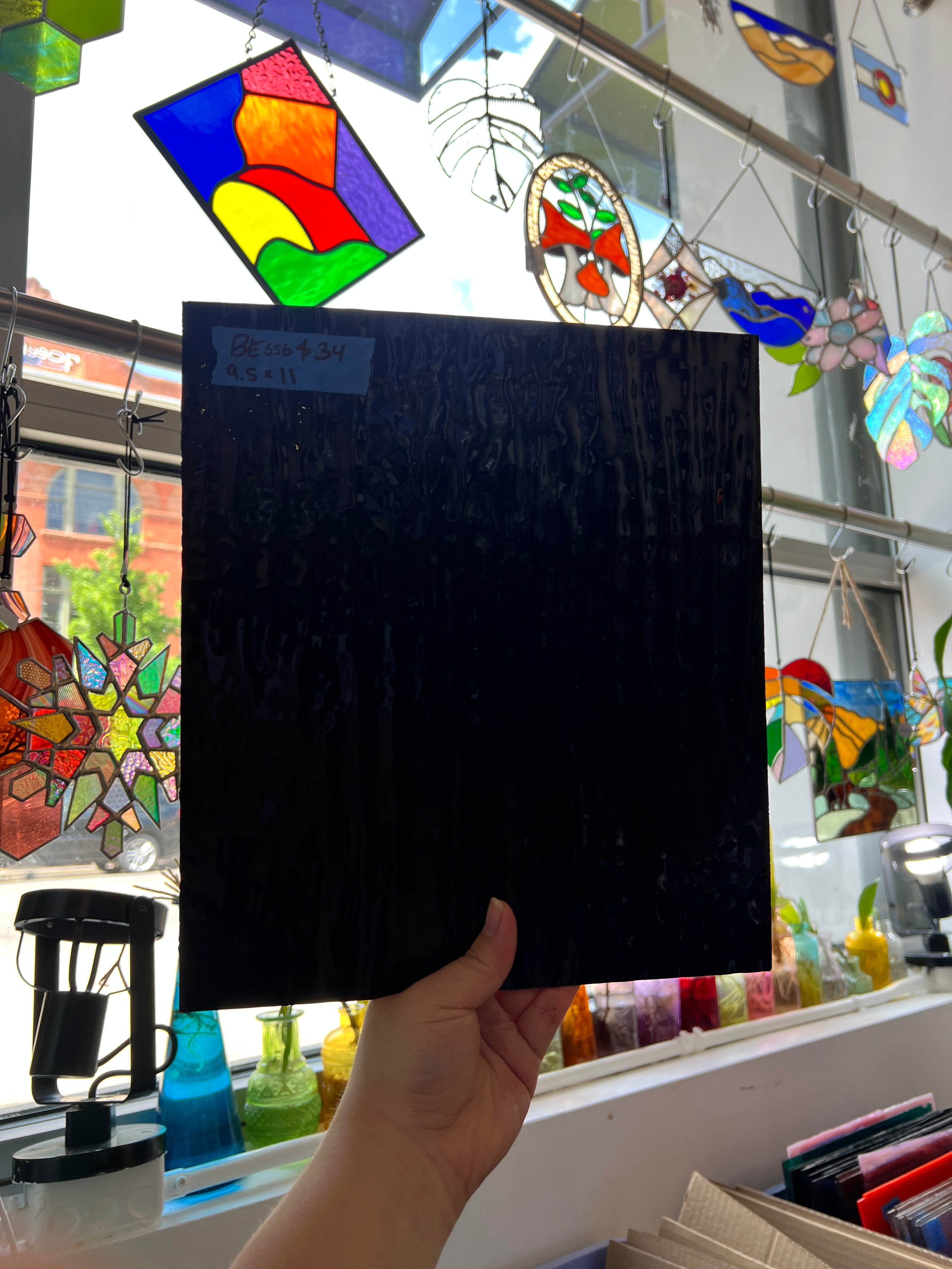 Vintage Opaque Black Bullseye Sheet Glass Colorado Glass Works
