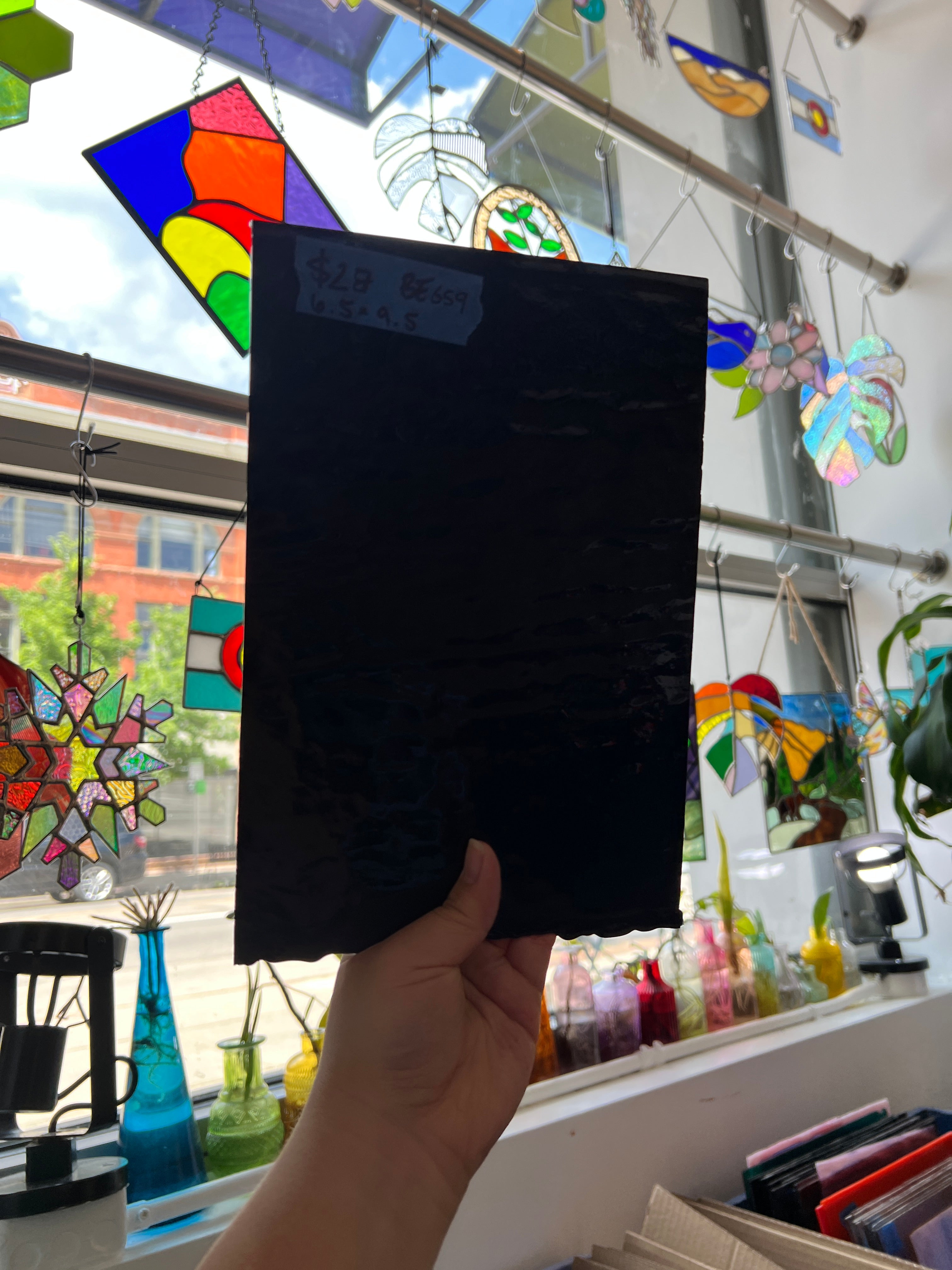 Vintage Opaque Black Bullseye Sheet Glass Colorado Glass Works