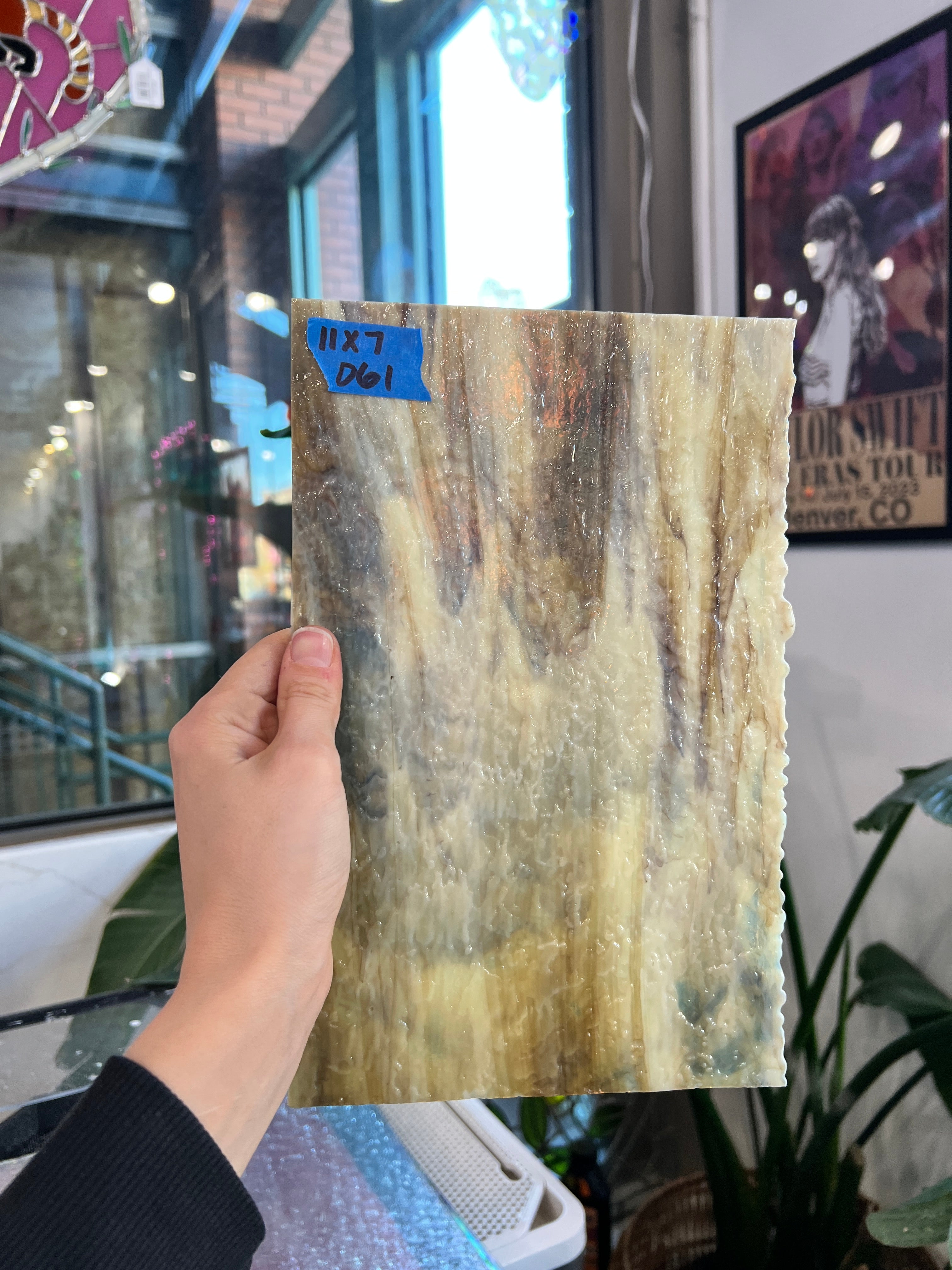 Tan Brown White Wispy Granite Uroboros Sheet Glass Colorado Glassworks 11x7in (UR-22391341)