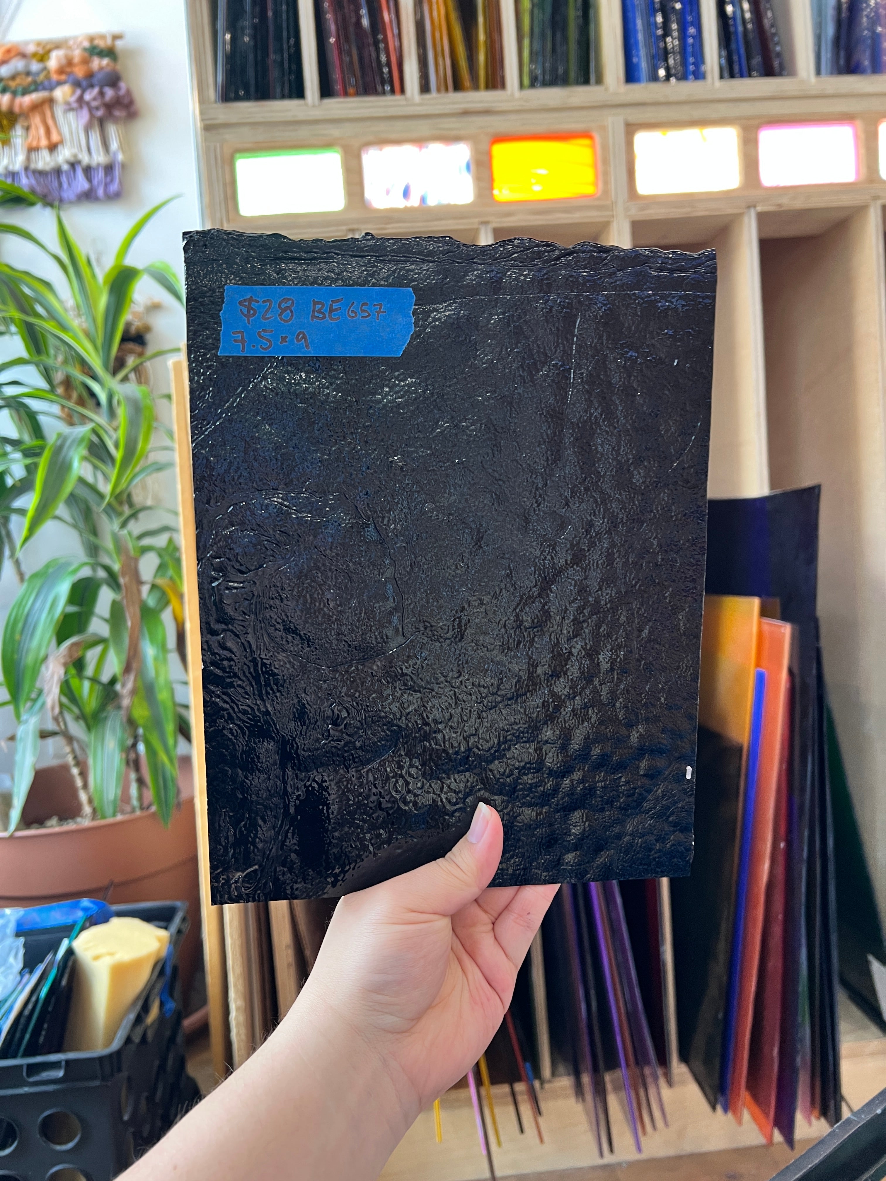Opaque Black Bullseye Vintage Sheet Glass Colorado Glass Works BE657 (7.5x9in)