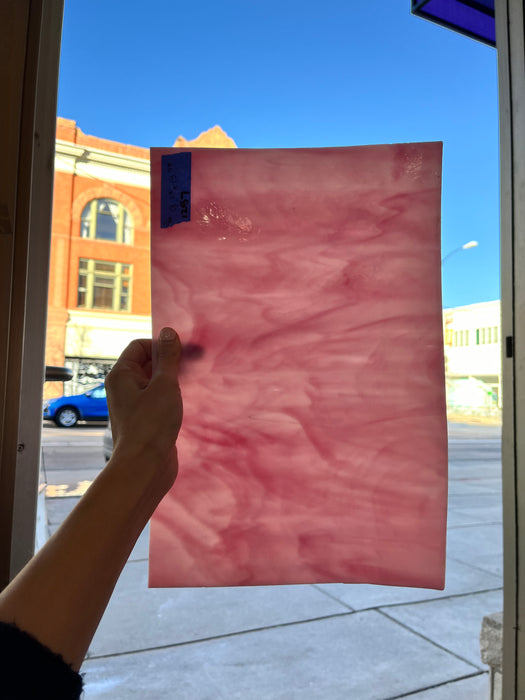 Vintage Pink and White Wispy Opaque Spectrum Sheet Glass Colorado Glassworks