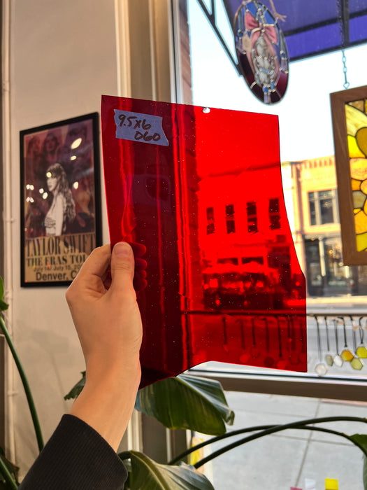 Red Mouth Blown Glass on Clear Flash Fremont Sheet Glass Colorado Glass Works