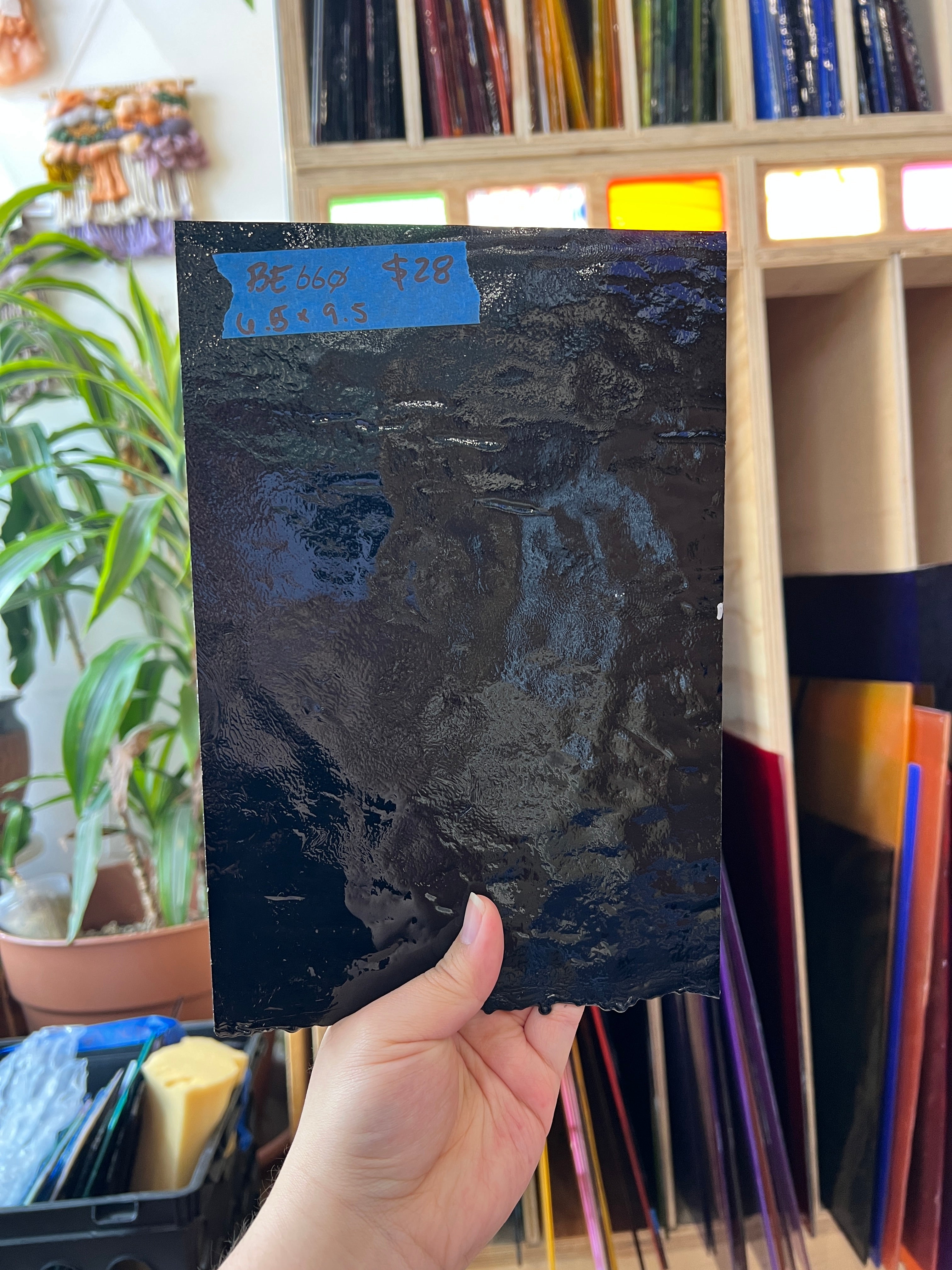 Opaque Black Bullseye Vintage Sheet Glass Colorado Glass Works BE660 (6.5x9.5in)