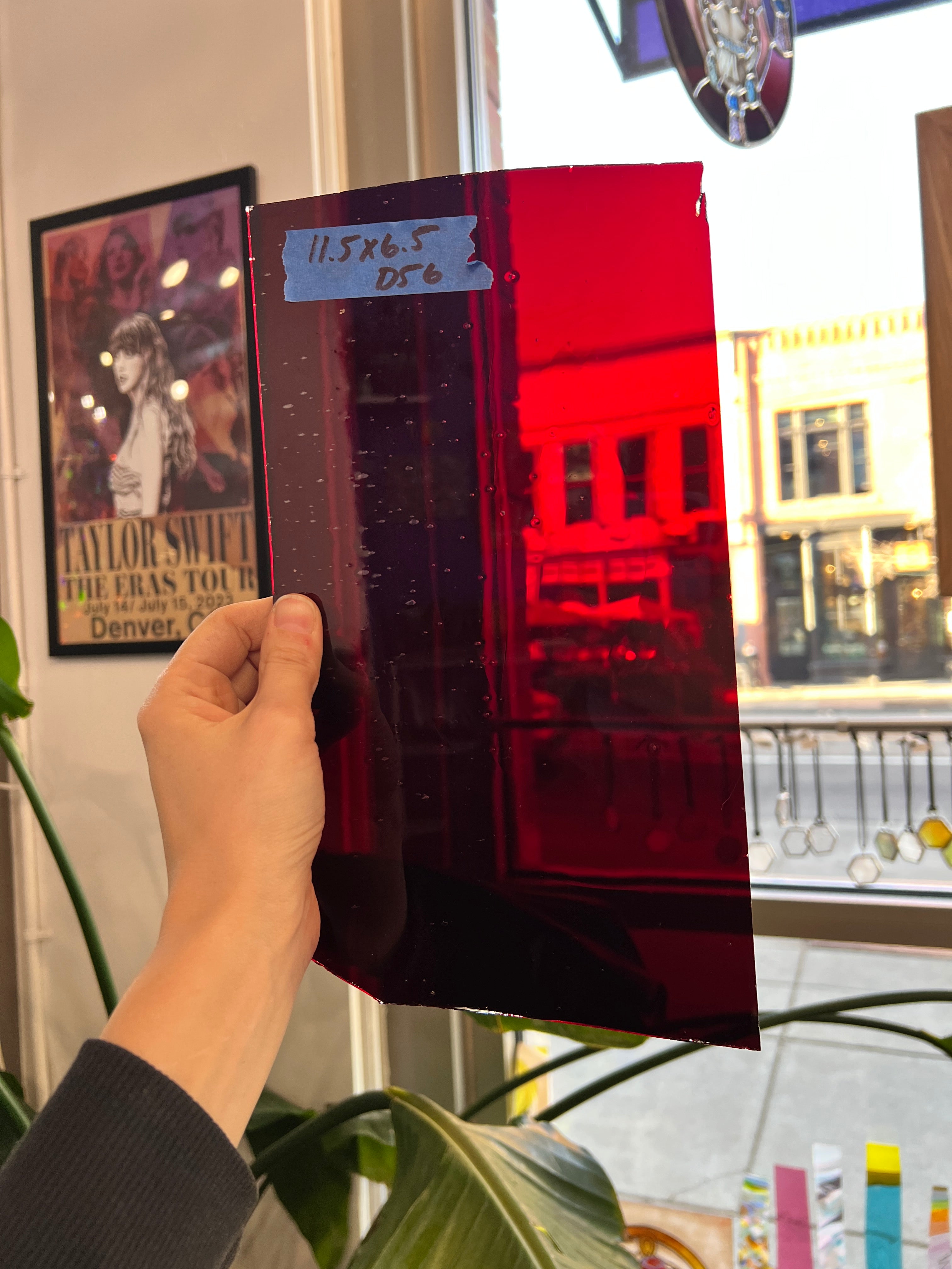 Red Mouth Blown Glass on Clear Flash Fremont Sheet Glass Colorado Glass Works 11.5x6.5in (FR-45139245)