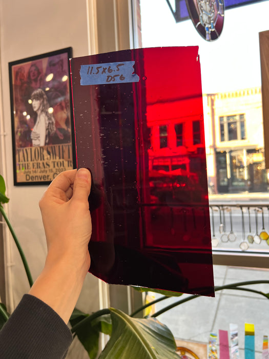 Red Mouth Blown Glass on Clear Flash Fremont Sheet Glass Colorado Glass Works 11.5x6.5in (FR-45139245)