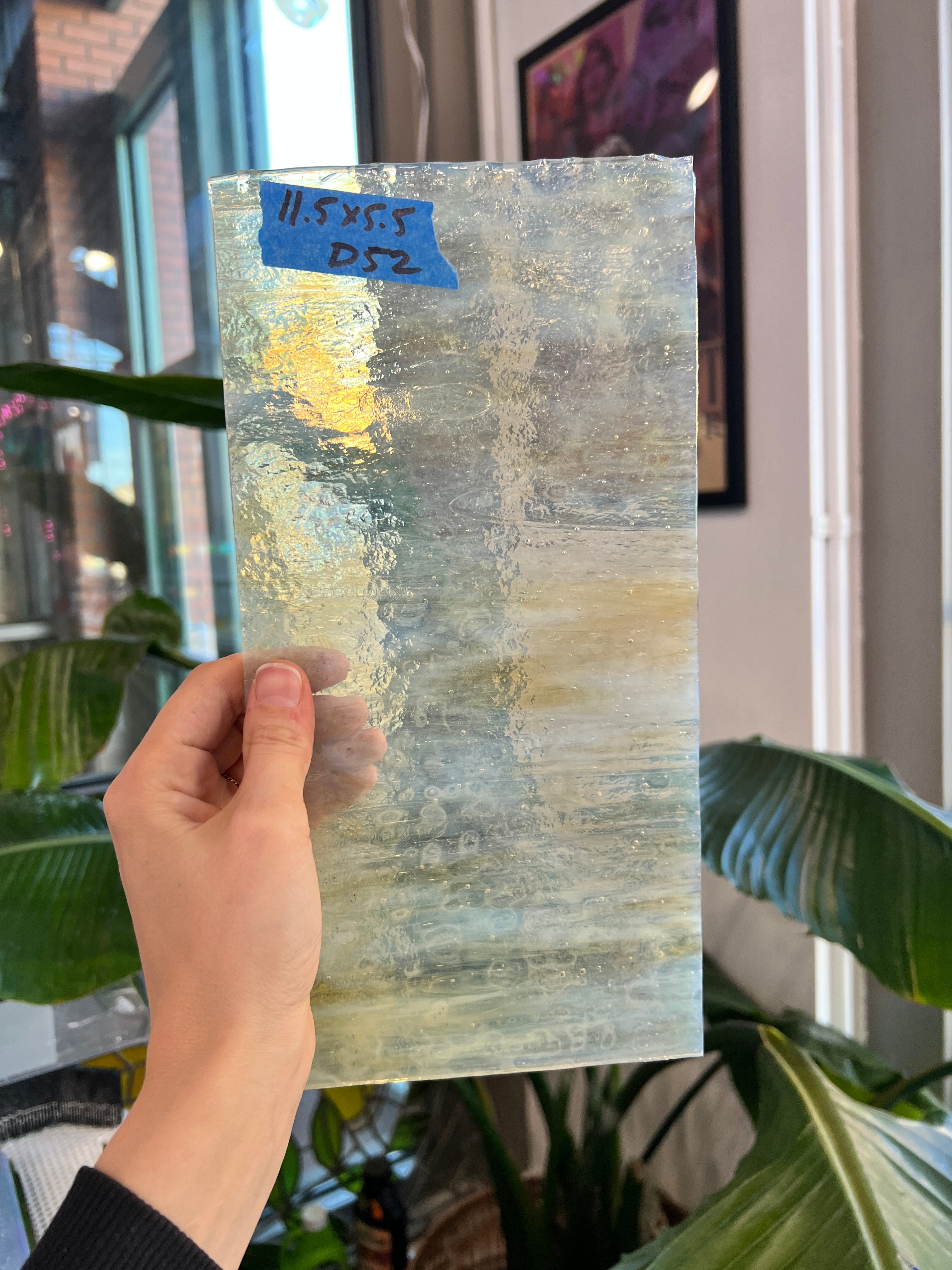 Amber White Wispy Mottled Youghiogheny Sheet Glass Colorado Glassworks 11.5x5.5in (YG-05120557)