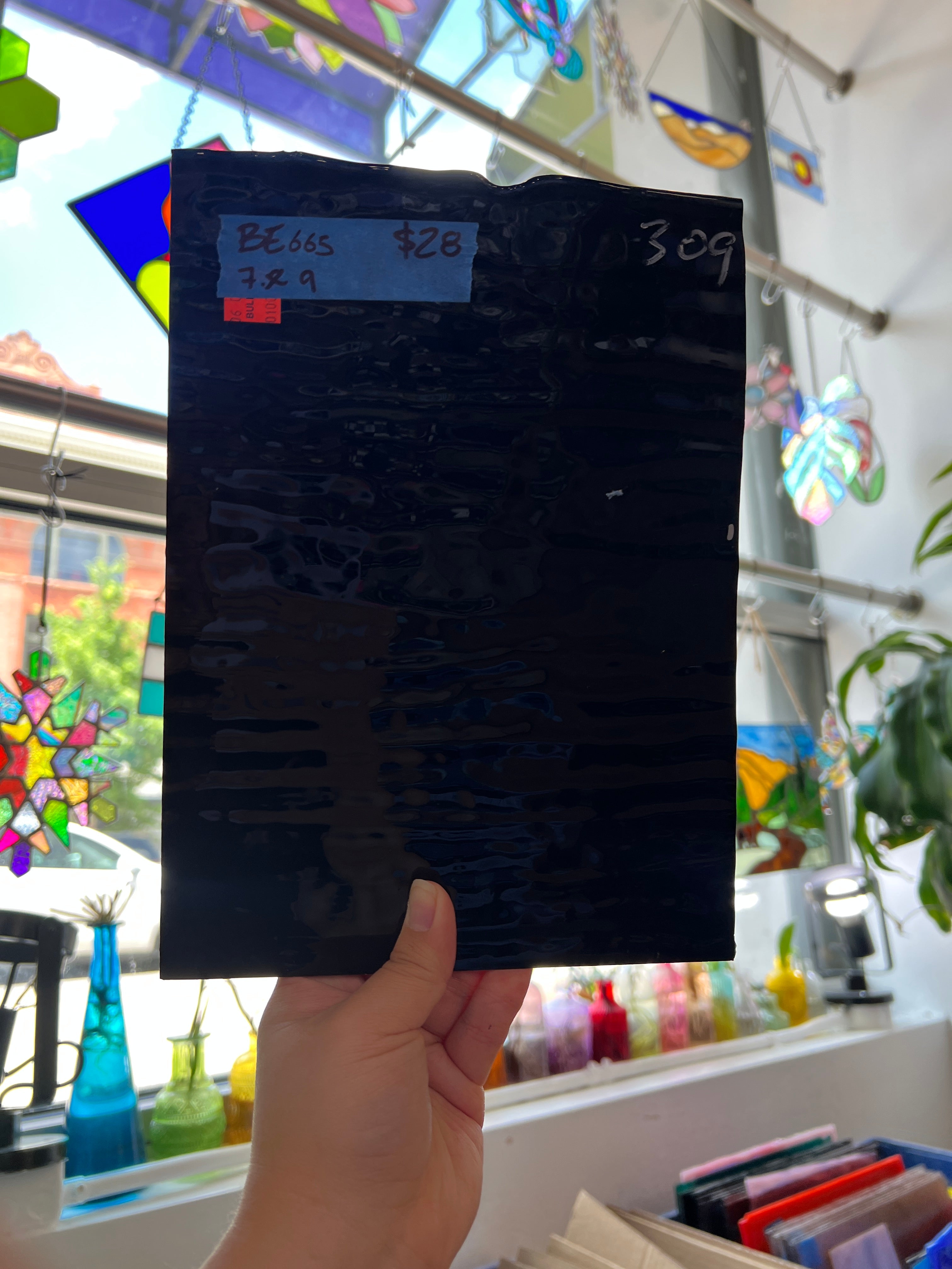 Vintage Opaque Black Bullseye Sheet Glass Colorado Glass Works