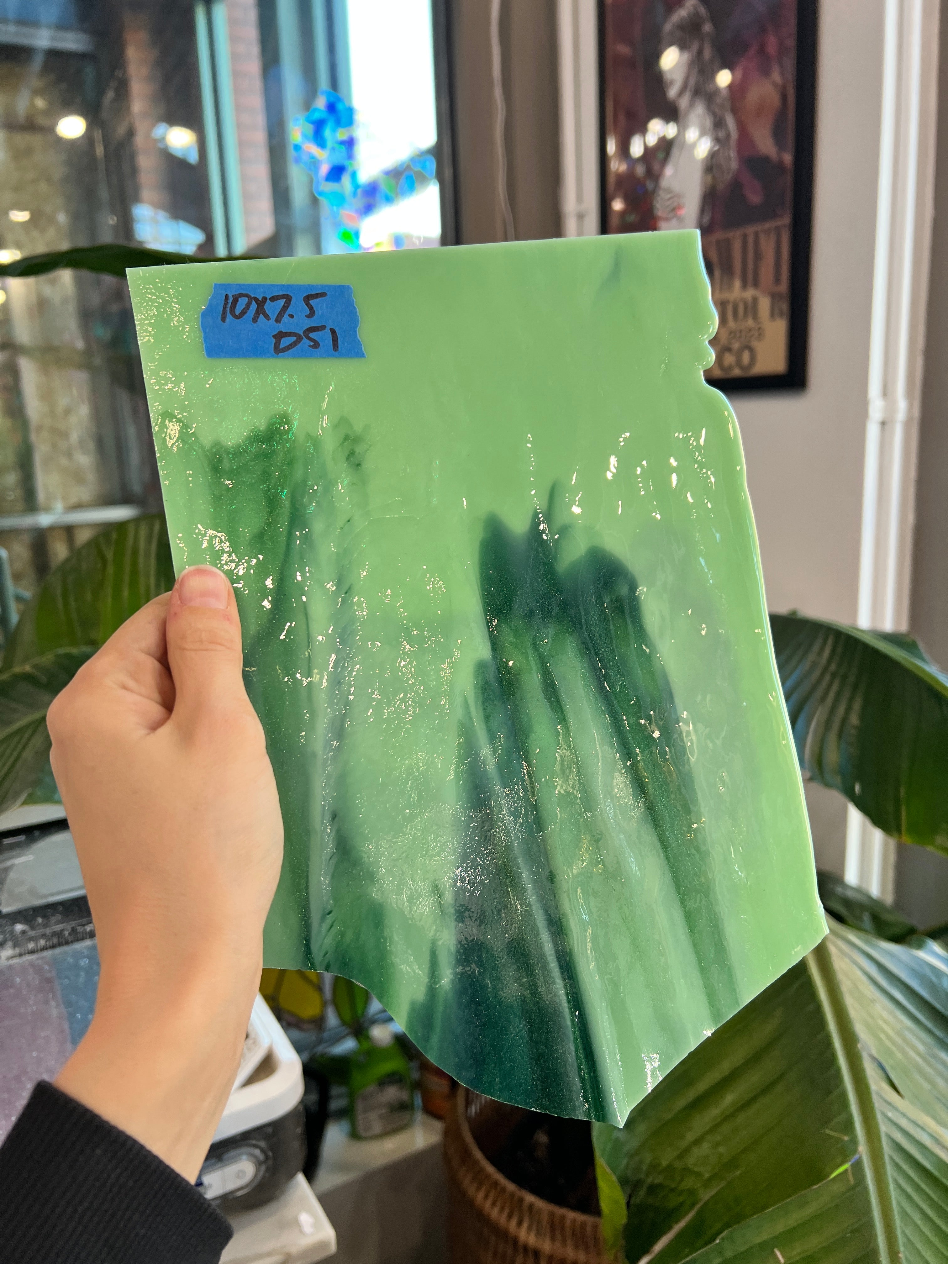 Bullseye Green Wispy Aventurine (sparkly) Sheet Glass Colorado Glassworks