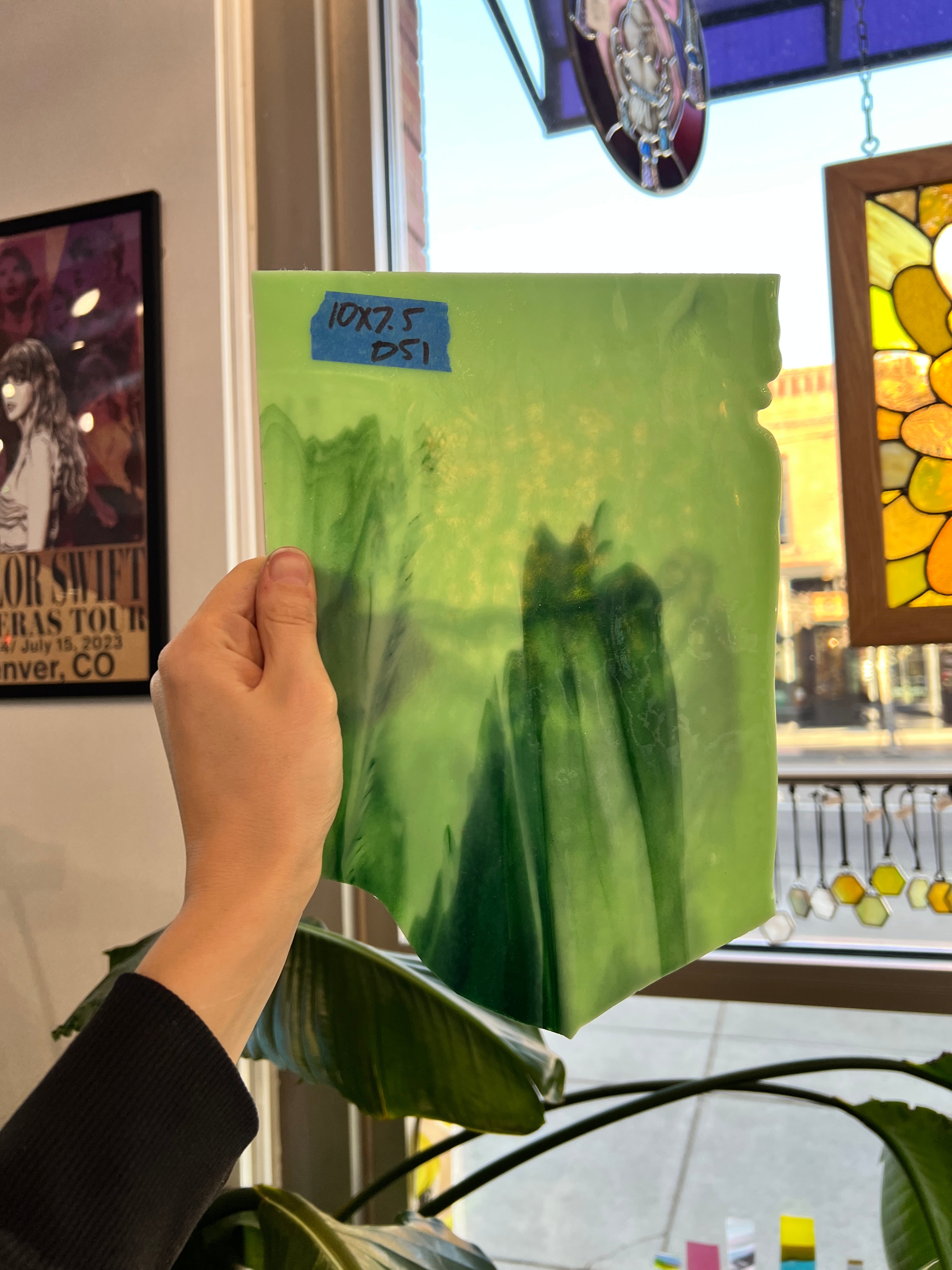 Bullseye Green Wispy Aventurine (sparkly) Sheet Glass Colorado Glassworks