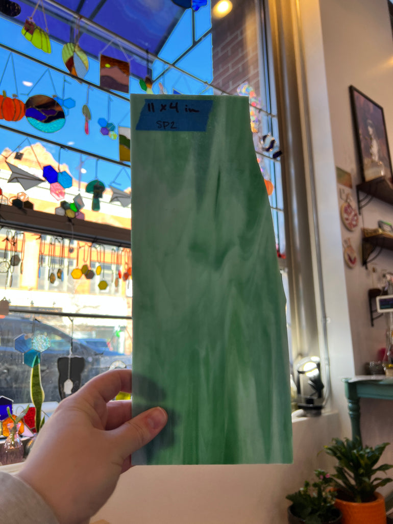 Vintage Green 80s Spectrum Sheet Glass Colorado Glassworks   