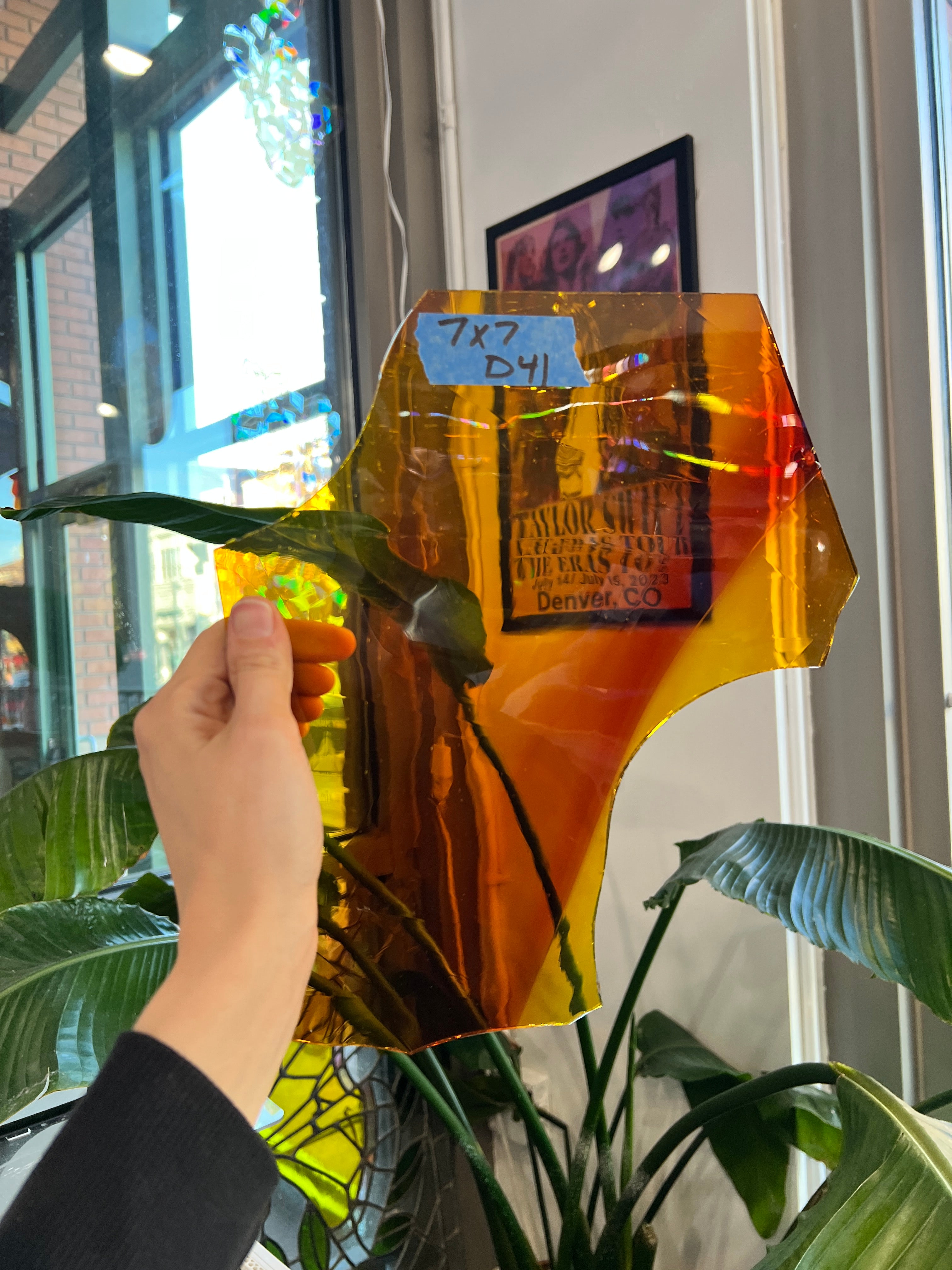 Orange Yellow Mouth Blown Vintage Hartley Wood Flash Glass Sheet Glass Colorado Glassworks