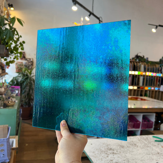 Peacock Feather Blue Luminescent 96 COE Wissmach (WI 96 19 LUM) Sheet Glass Colorado Glass Works