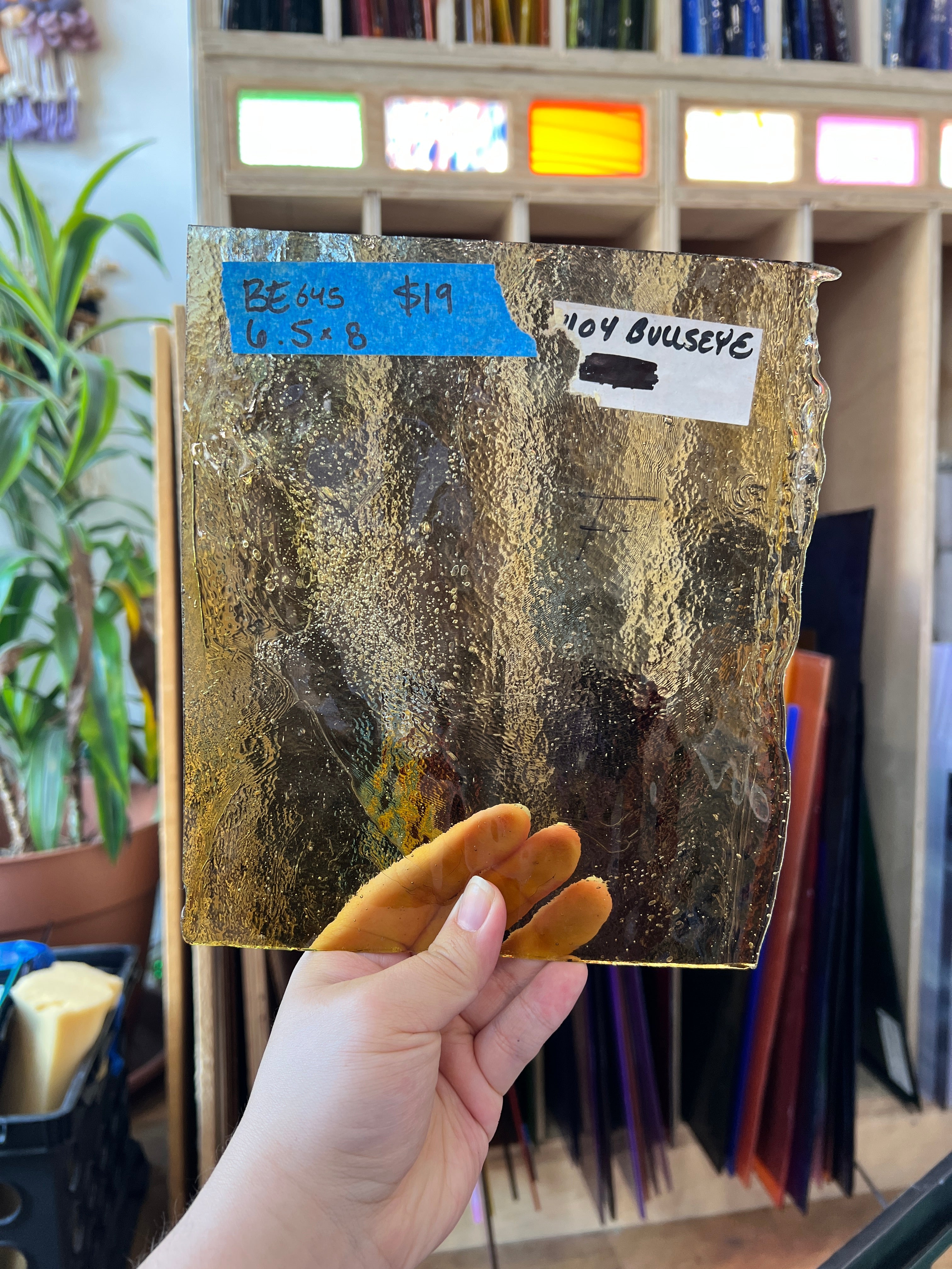 Vintage Transparent Yellow Bullseye Sheet Glass Colorado Glass Works BE645 (6.5x8in)