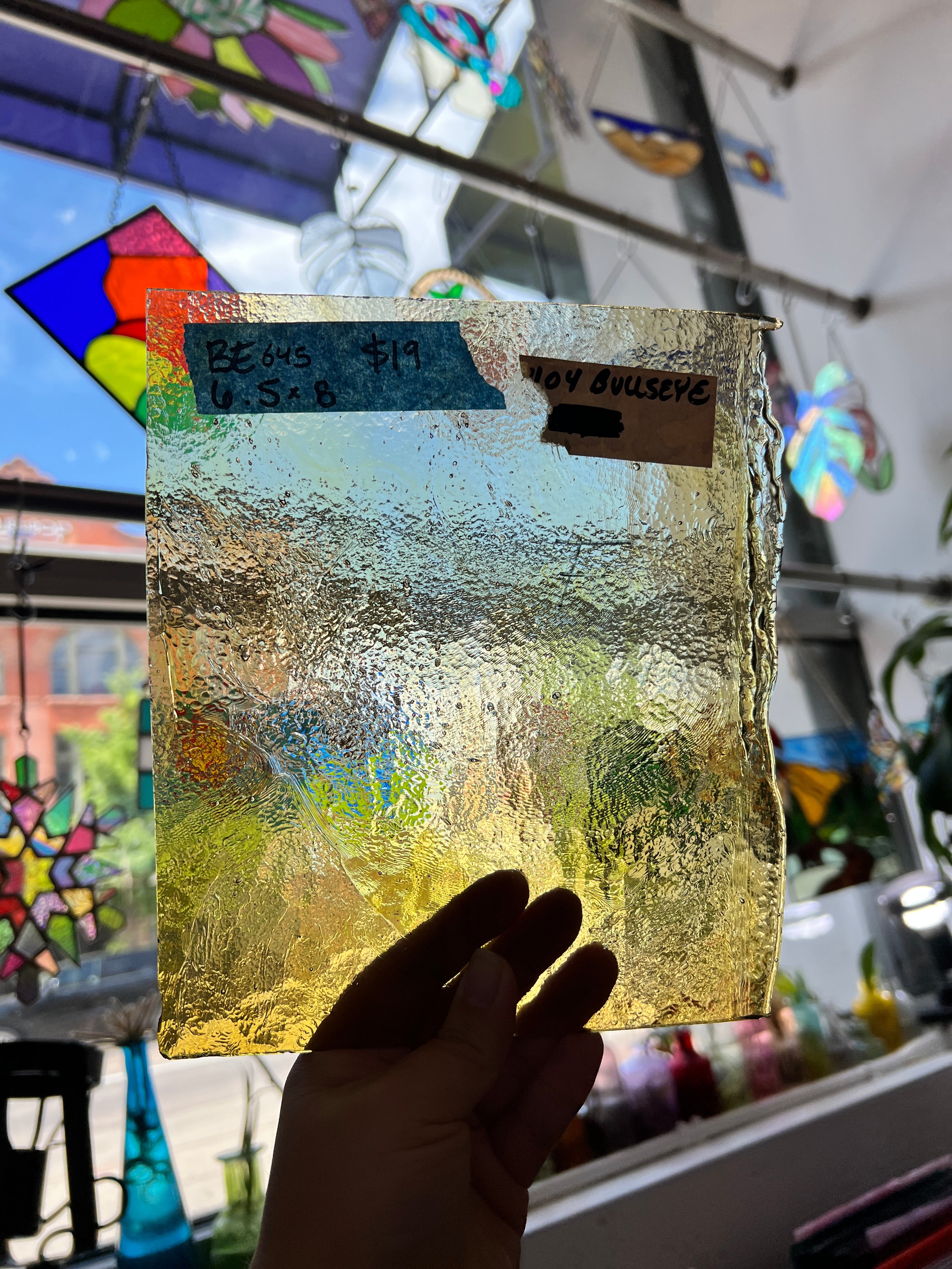 Vintage Transparent Yellow Bullseye Sheet Glass Colorado Glass Works