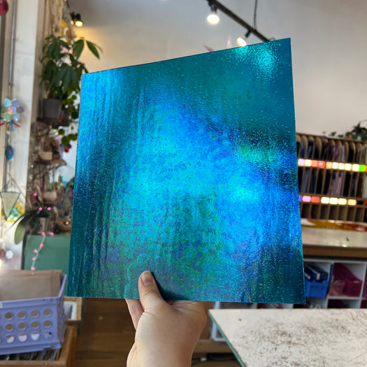 Peacock Feather Blue Luminescent 96 COE Wissmach (WI 96 19 LUM) Sheet Glass Colorado Glass Works