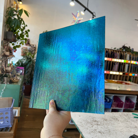 Peacock Feather Blue Luminescent 96 COE Wissmach (WI 96 19 LUM) Sheet Glass Colorado Glass Works