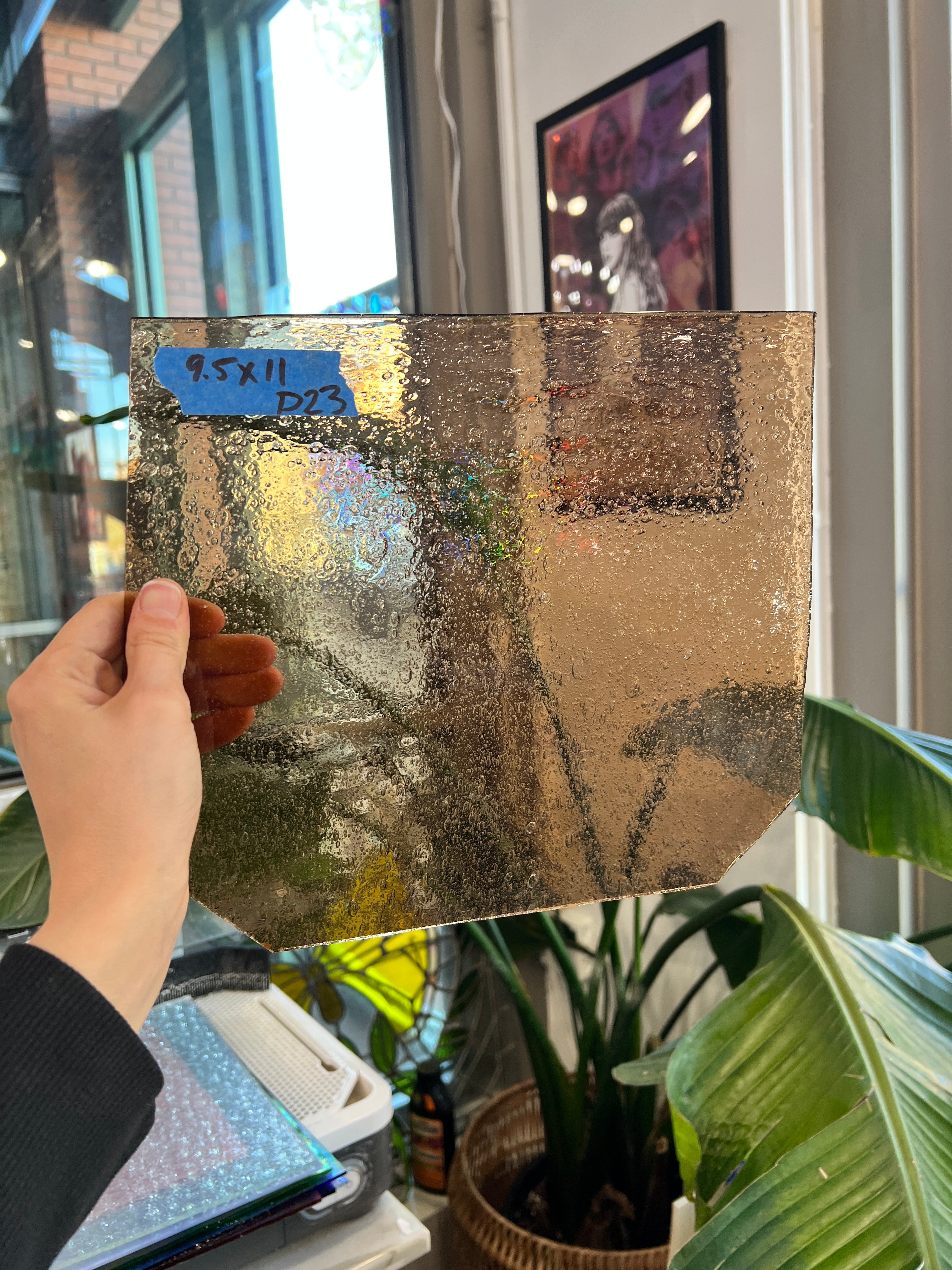 Sandy Seedy Vintage Lamberts Mouthblown Sheet Glass Colorado Glass Works