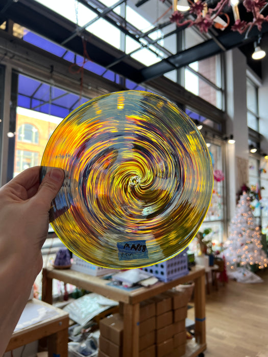 Yellow Baby Blue Spiral Iridescent Rondel Sheet Glass Colorado Glass Works