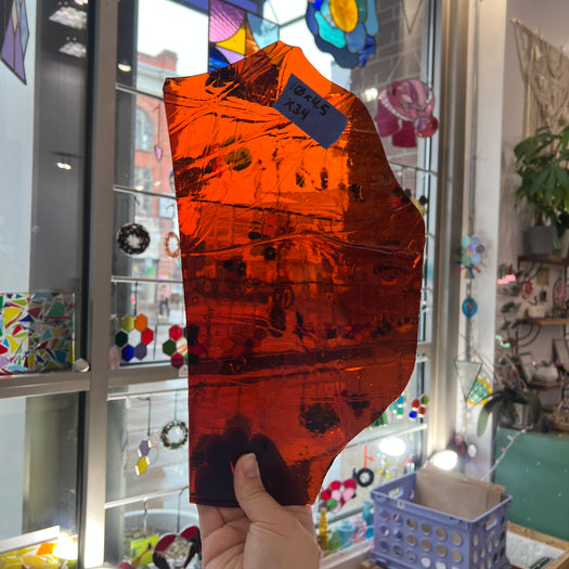 Dark Amber Mouth Blown Transparent Antique Sheet Glass Colorado Glassworks