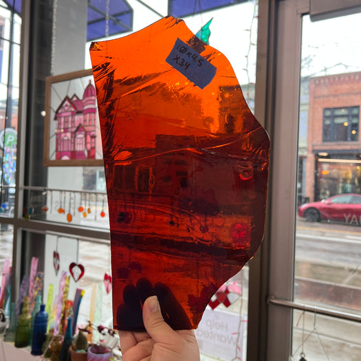 Dark Amber Mouth Blown Transparent Antique Sheet Glass Colorado Glassworks