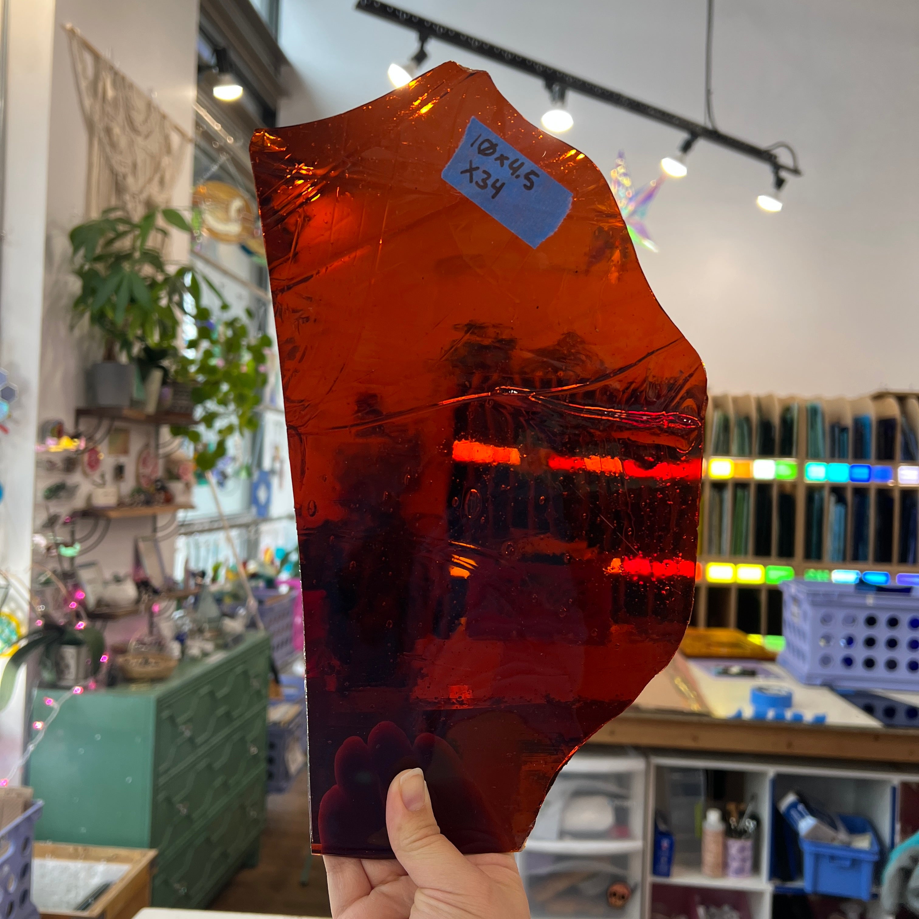 Dark Amber Mouth Blown Transparent Antique Sheet Glass Colorado Glassworks