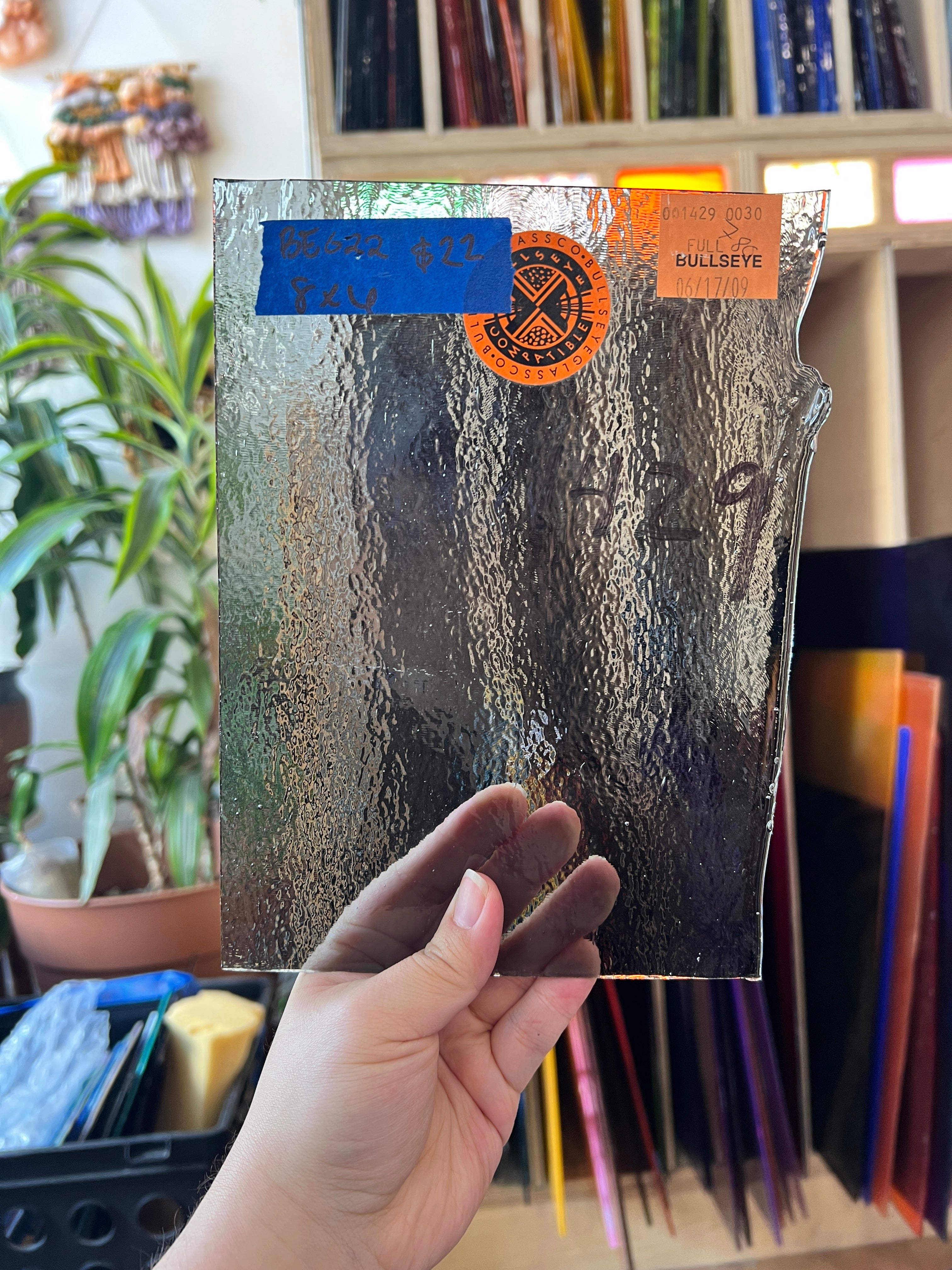Vintage Transparent Gray Bullseye Sheet Glass Colorado Glassworks BE622 (8x6in)