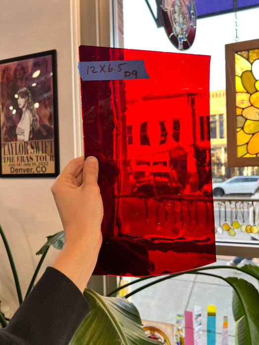 Red Mouth Blown Glass on Clear Flash Fremont Sheet Glass Colorado Glass Works