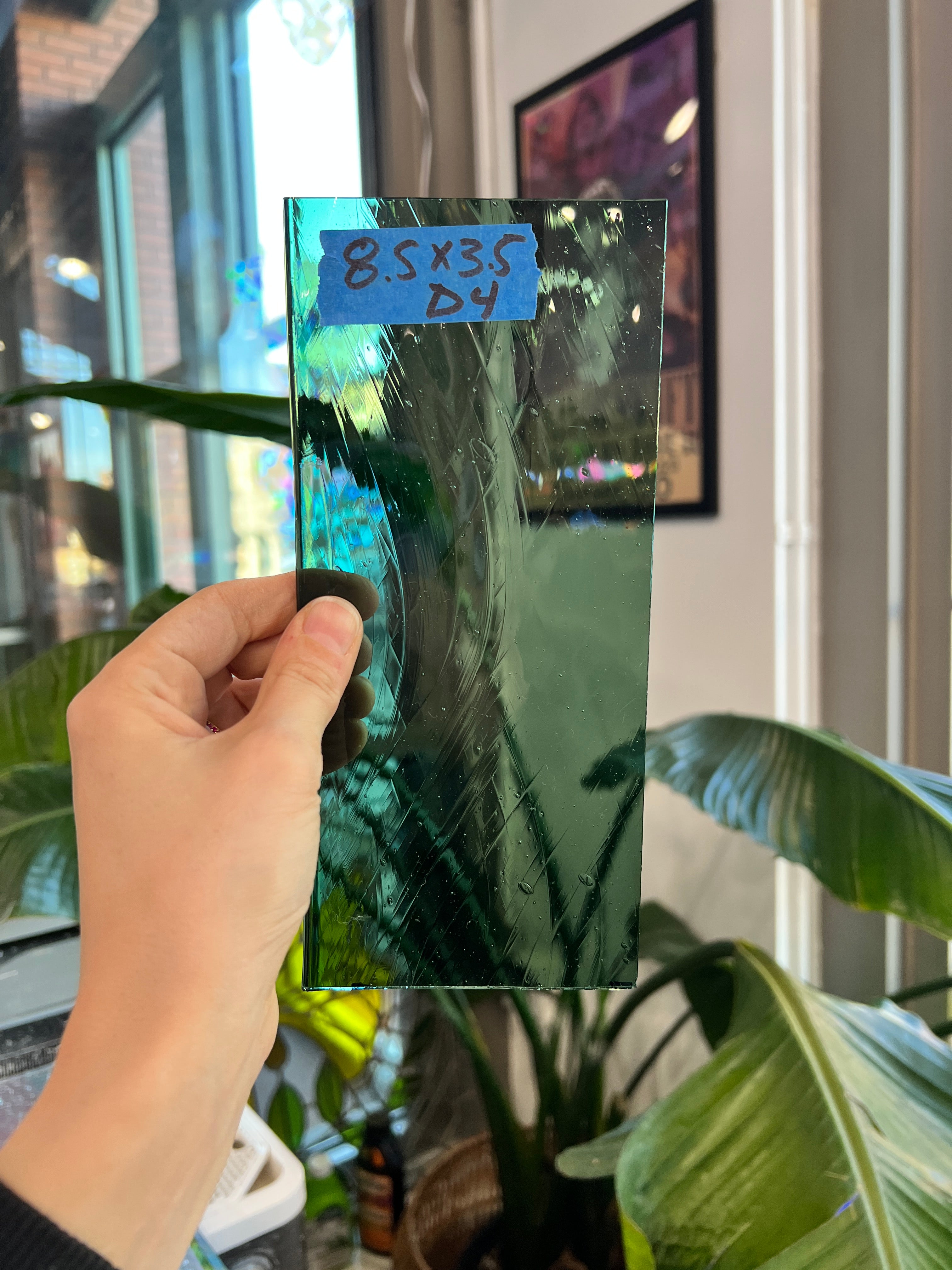 Teal Sage Green Mouth Blown Sheet Glass Colorado Glassworks 9x4in (UNK-89179437)