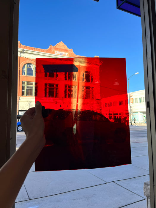 Lamberts Mouth Blown Red on Green Variegated SV158 Sheet Glass Colorado Glassworks