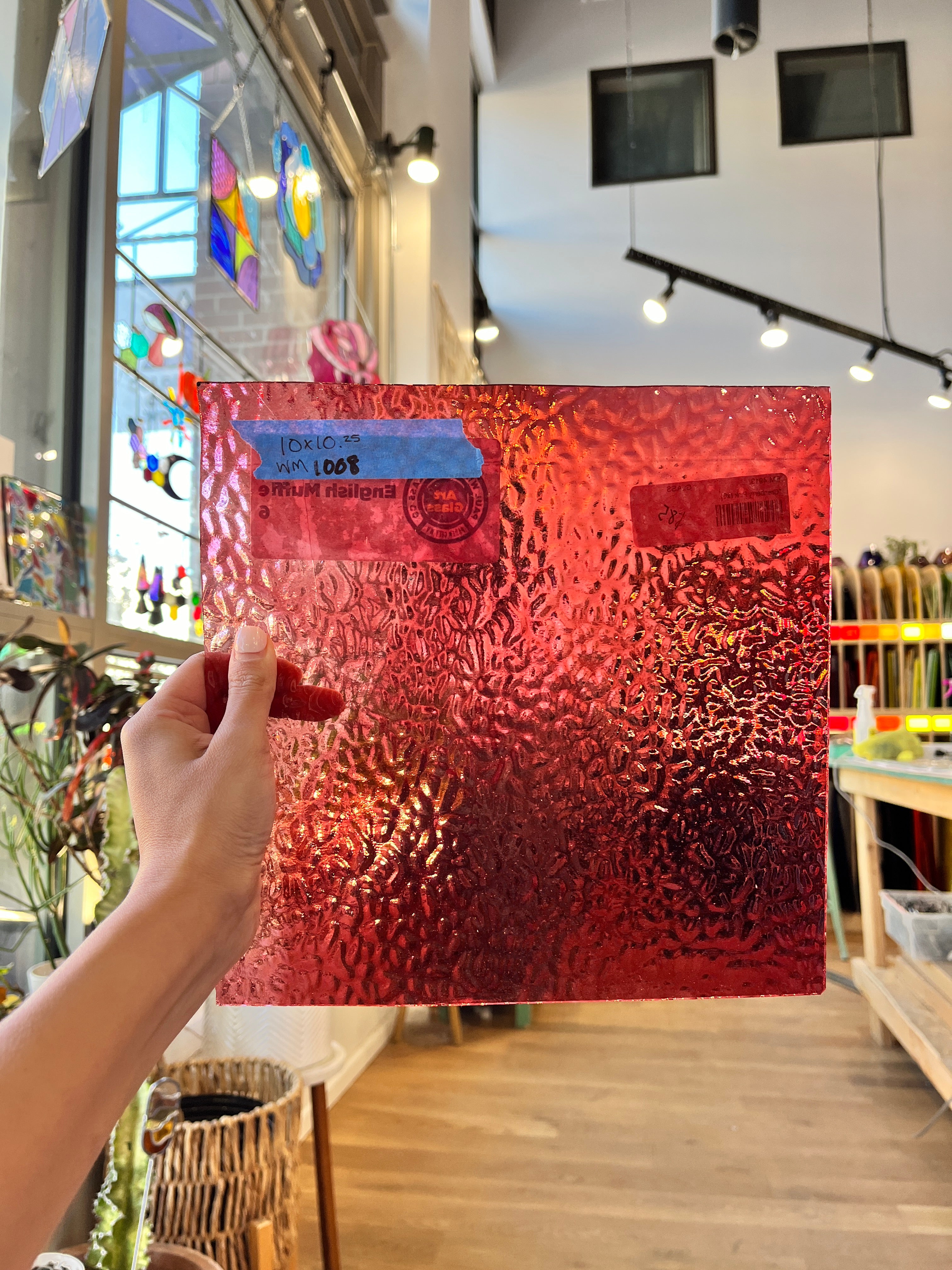 Transparent Cranberry English Muffle Wissmach Sheet Glass Wissmach WM1008 (10x10in)