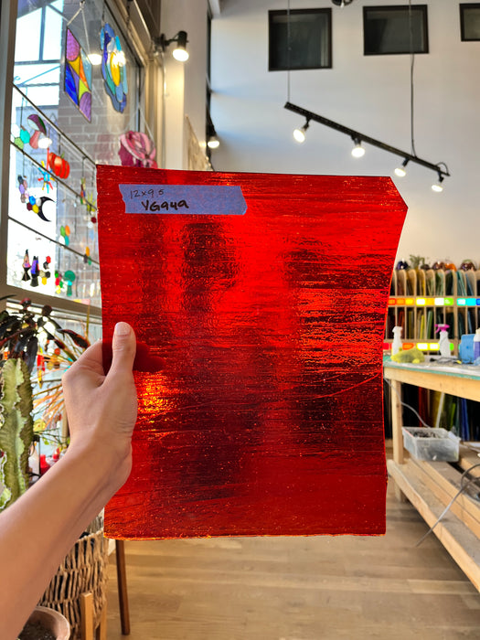 Red Transparent Fusible 96 COE Youghiogheny Sheet Glass Colorado Glassworks YG949 (12x9.5in)