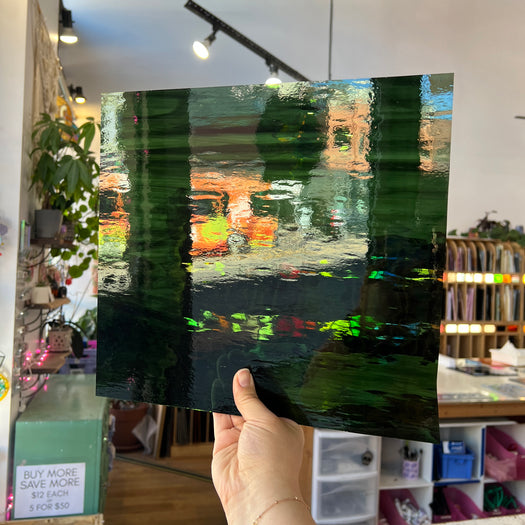 Deep Olive/Sea Green Waterglass Oceanside Fusible 96 COE (422.1WF) Sheet Glass Colorado Glassworks
