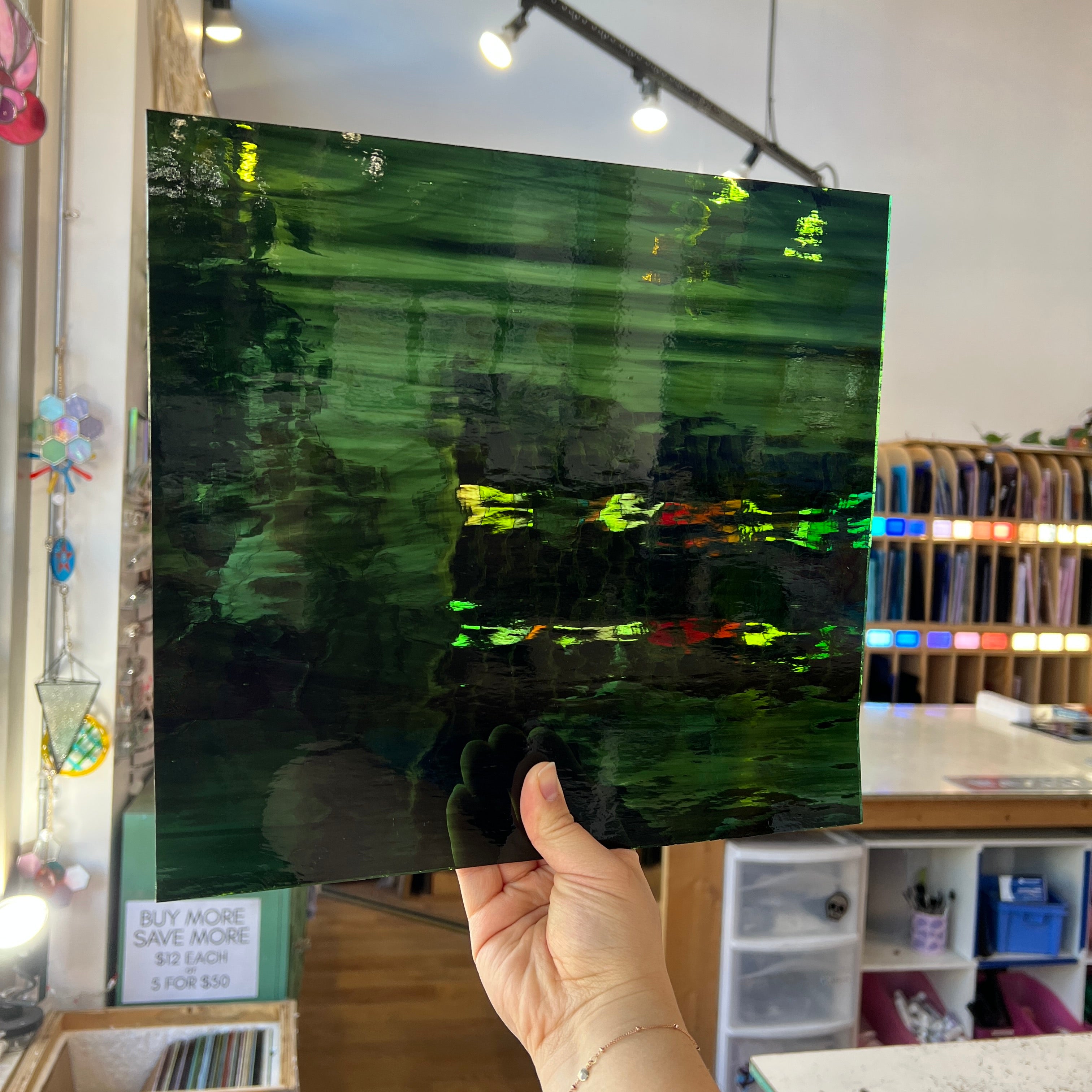 Deep Olive/Sea Green Waterglass Oceanside Fusible 96 COE (422.1WF) Sheet Glass Colorado Glassworks