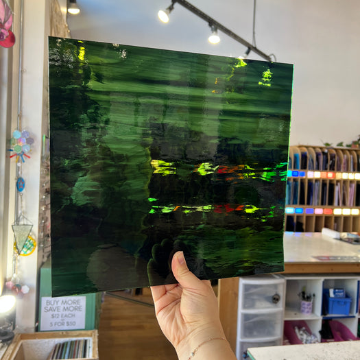 Deep Olive/Sea Green Waterglass Oceanside Fusible 96 COE (422.1WF) Sheet Glass Colorado Glassworks