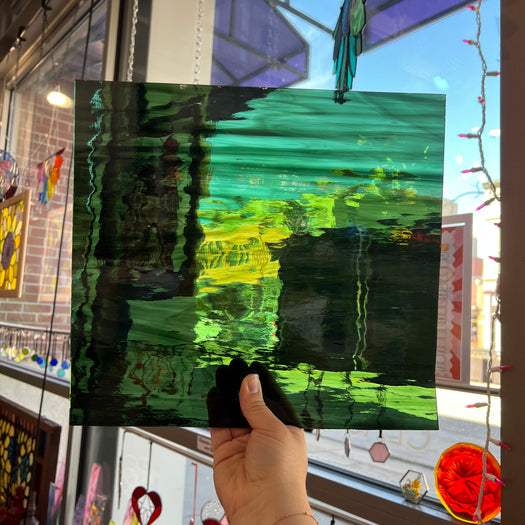 Deep Olive/Sea Green Waterglass Oceanside Fusible 96 COE (422.1WF) Sheet Glass Colorado Glassworks