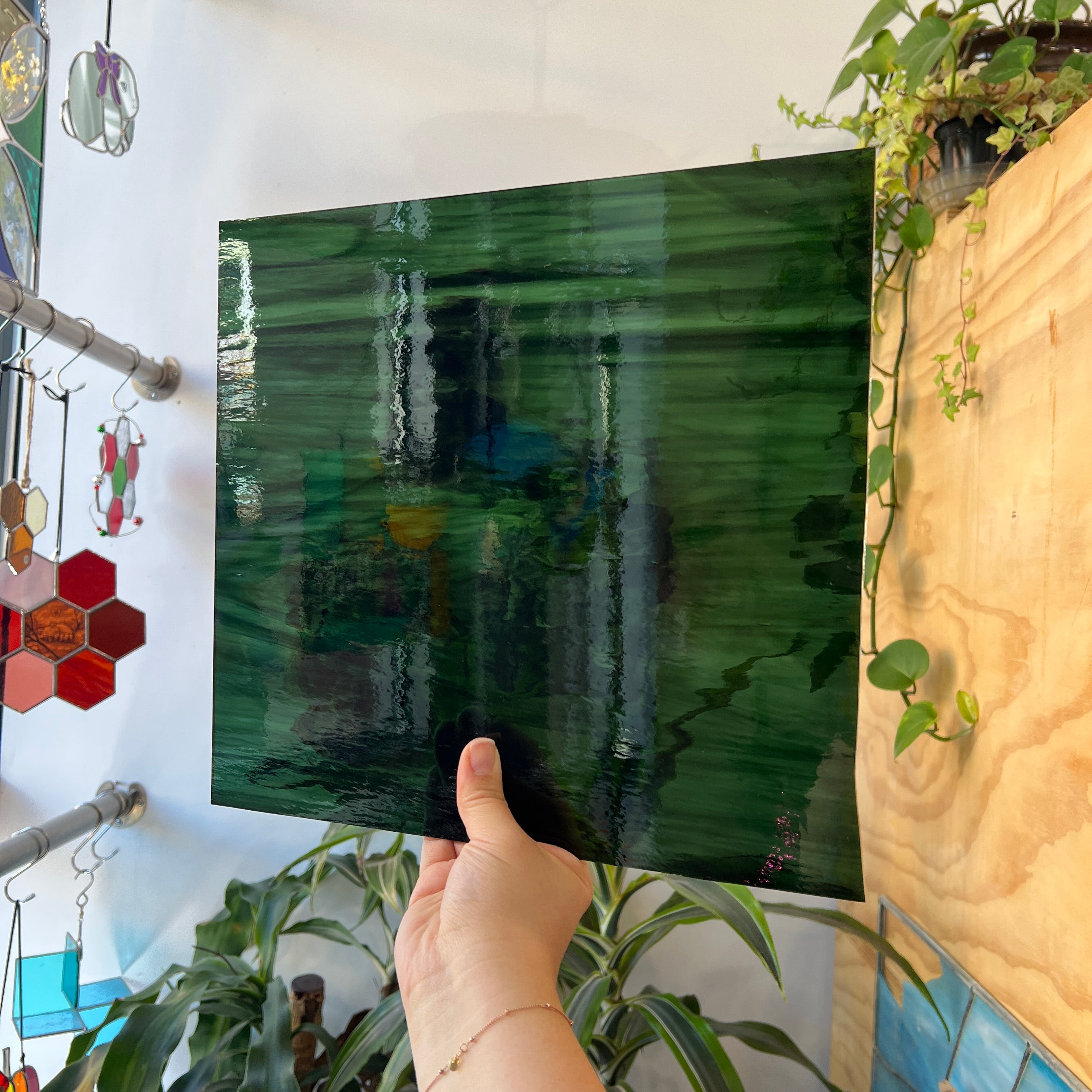 Deep Olive/Sea Green Waterglass Oceanside Fusible 96 COE (422.1WF) Sheet Glass Colorado Glassworks