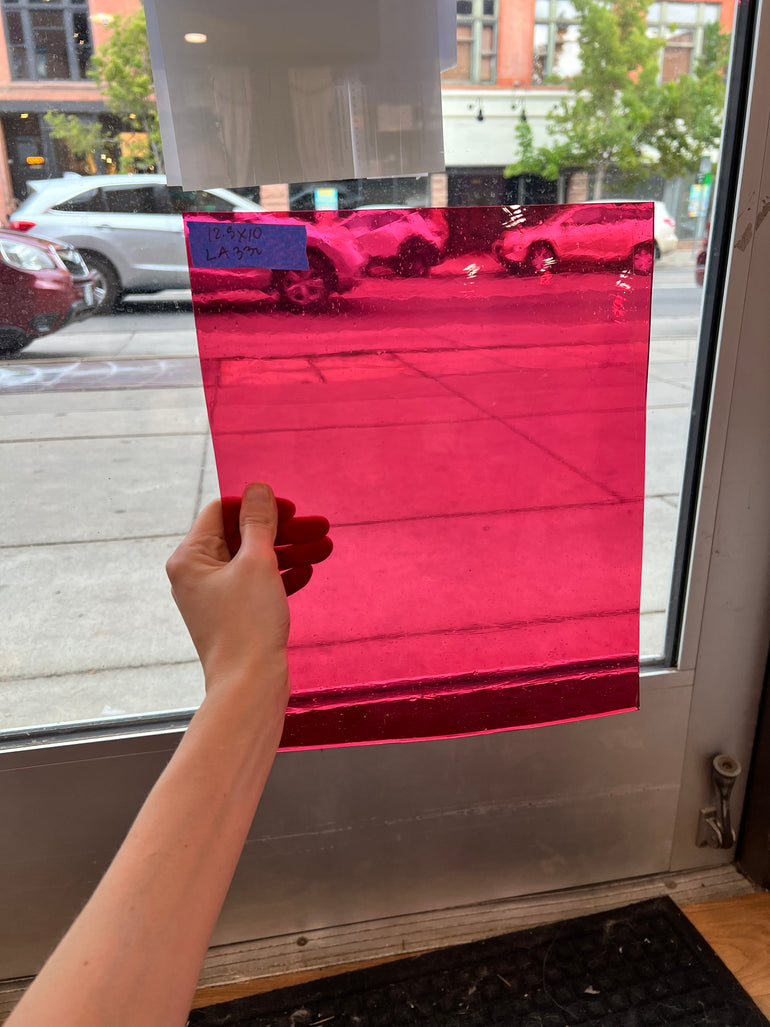 Lamberts Mouth Blown Hot Pink(Gold/Goldpink) on Clear Flash Glass 1042 Sheet Glass Colorado Glass Works   