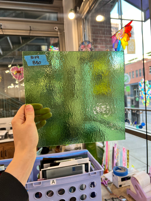 Pale Green Transparent Bullseye 90 COE Sheet Glass Colorado Glass Works 10x9in (BE-65504813)