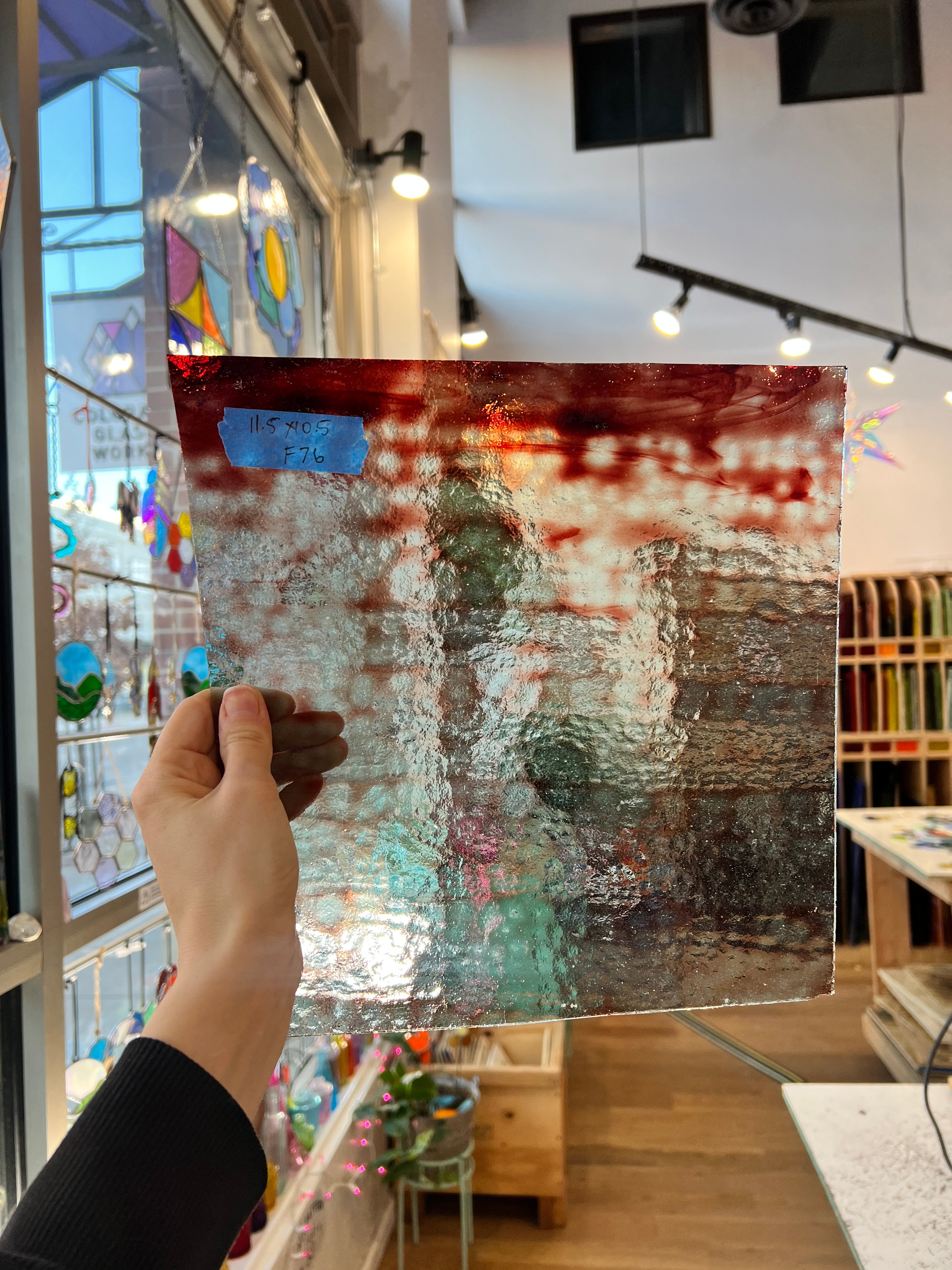 Red Clear Mottled Vintage Bullseye Sheet Glass Colorado Glassworks