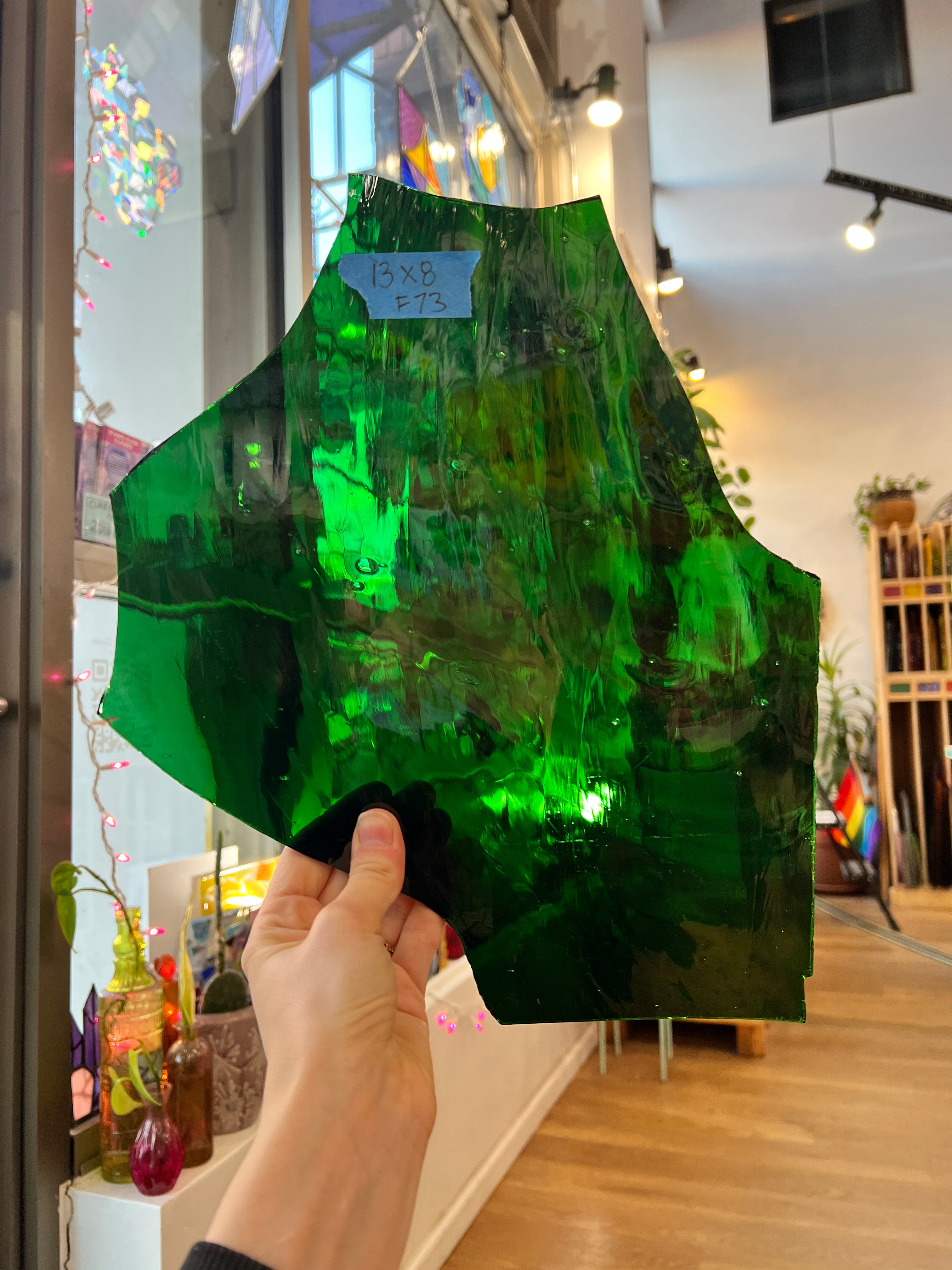 Mouth-blown Dark Green Vintage Hartley Wood Sheet Glass Colorado Glassworks F73 (13x8in)