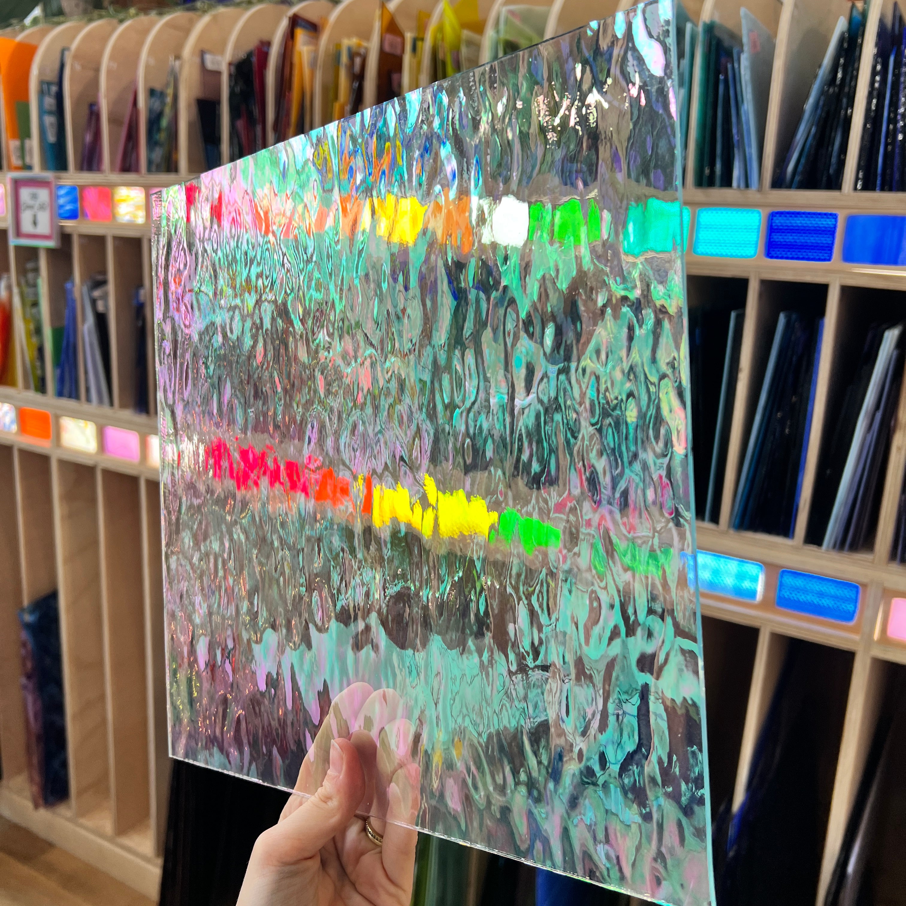 Clear Iridescent Waterglass Oceanside Fusible 96 COE (100W-F-IR) Sheet Glass Colorado Glass Works