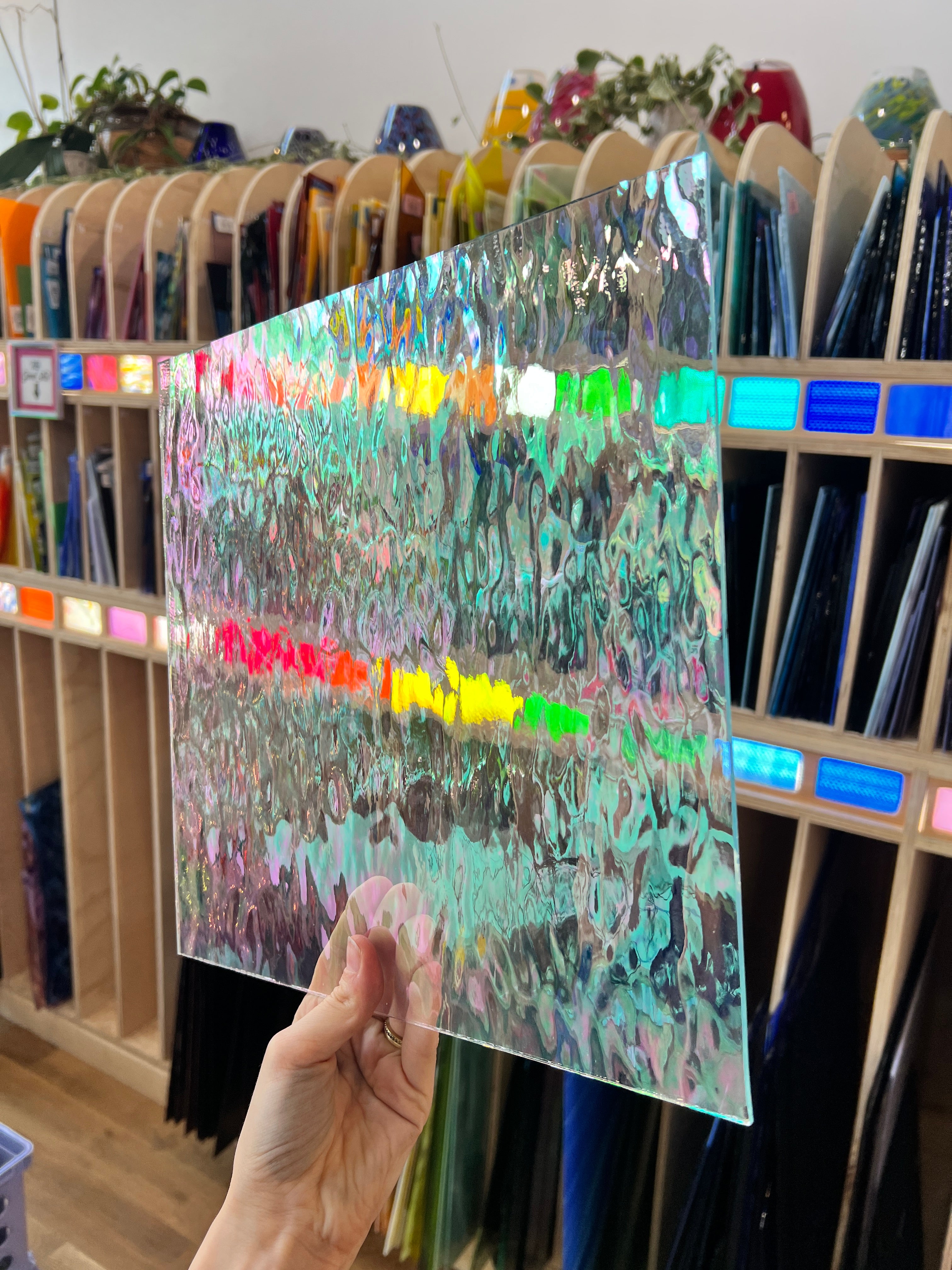 Clear Iridescent Waterglass Oceanside Fusible 96 COE (100W-F-IR) Sheet Glass Colorado Glass Works