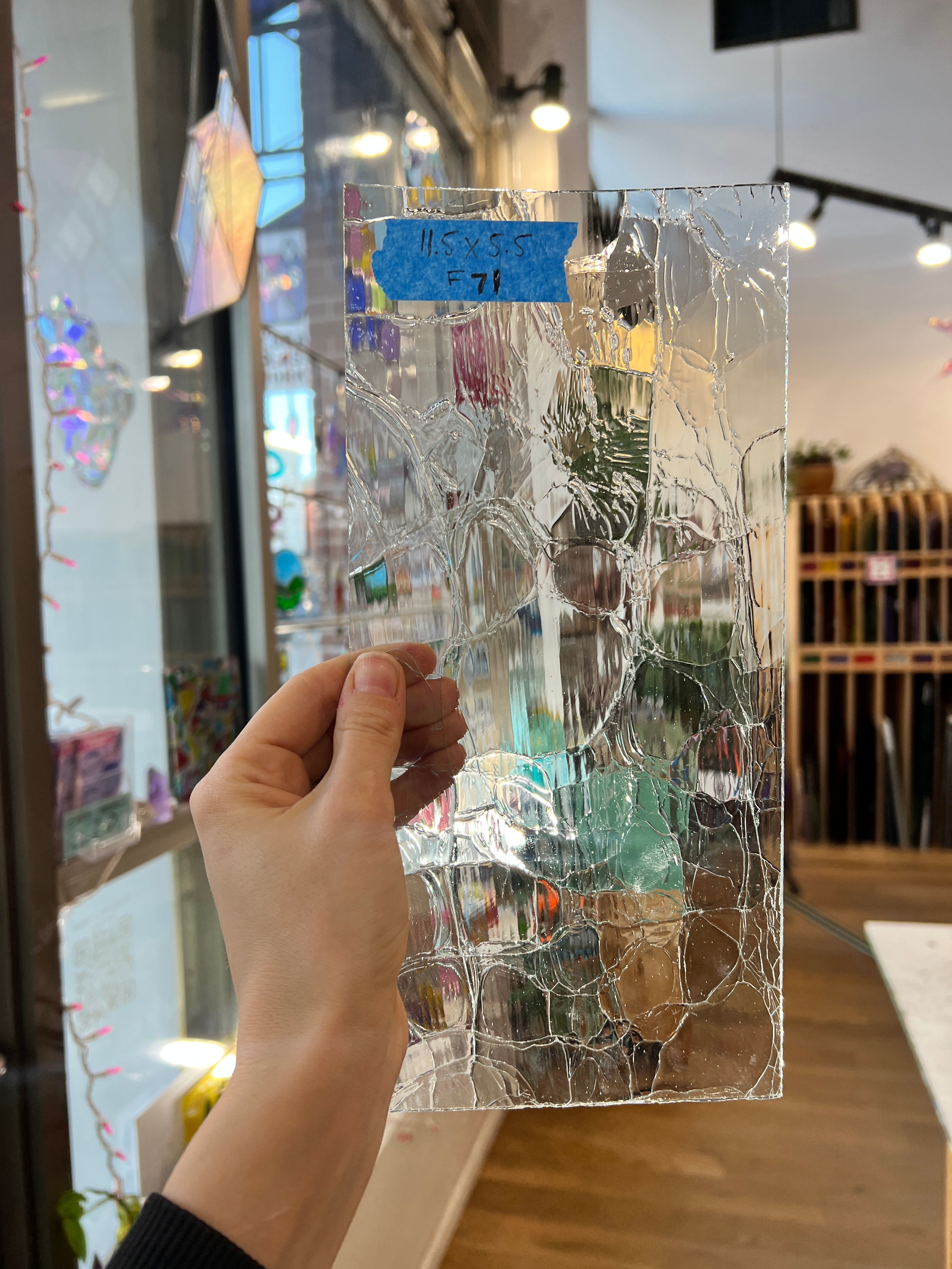 Clear Lamberts Crackle Mouth Blown Sheet Glass Colorado Glassworks F71 (11.5x5.5in)