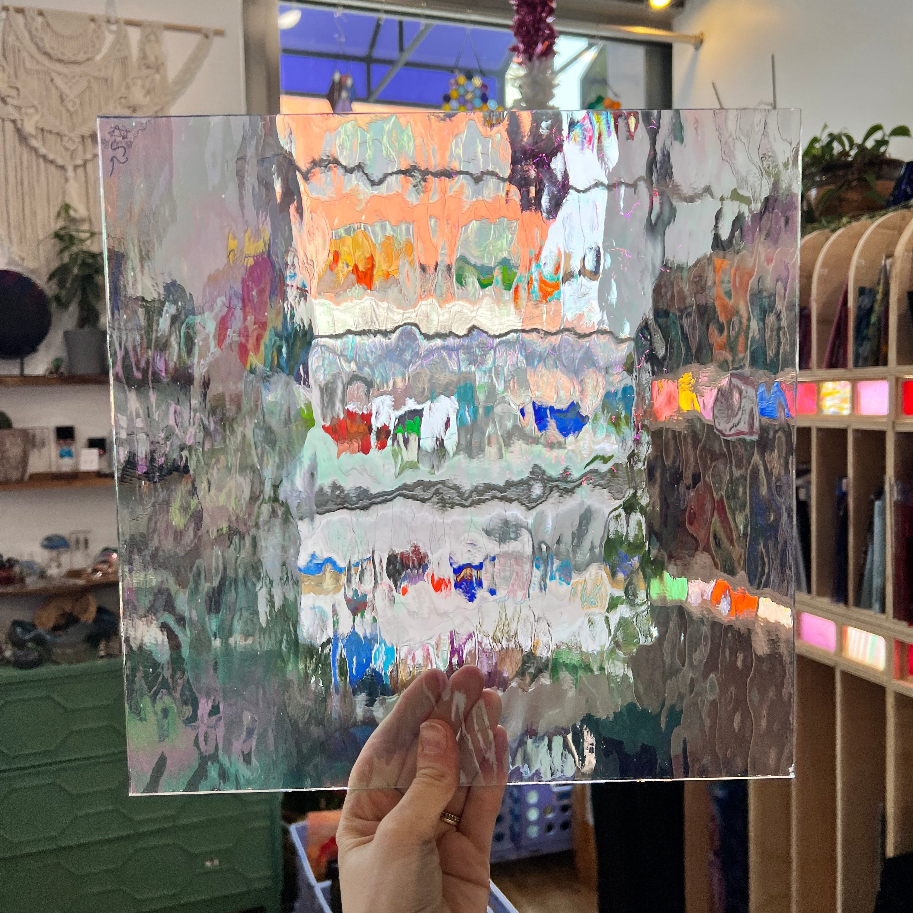 Clear Iridescent Waterglass Oceanside Fusible 96 COE (100W-F-IR) Sheet Glass Colorado Glass Works OS-CLEAR-I-W (11x12in)