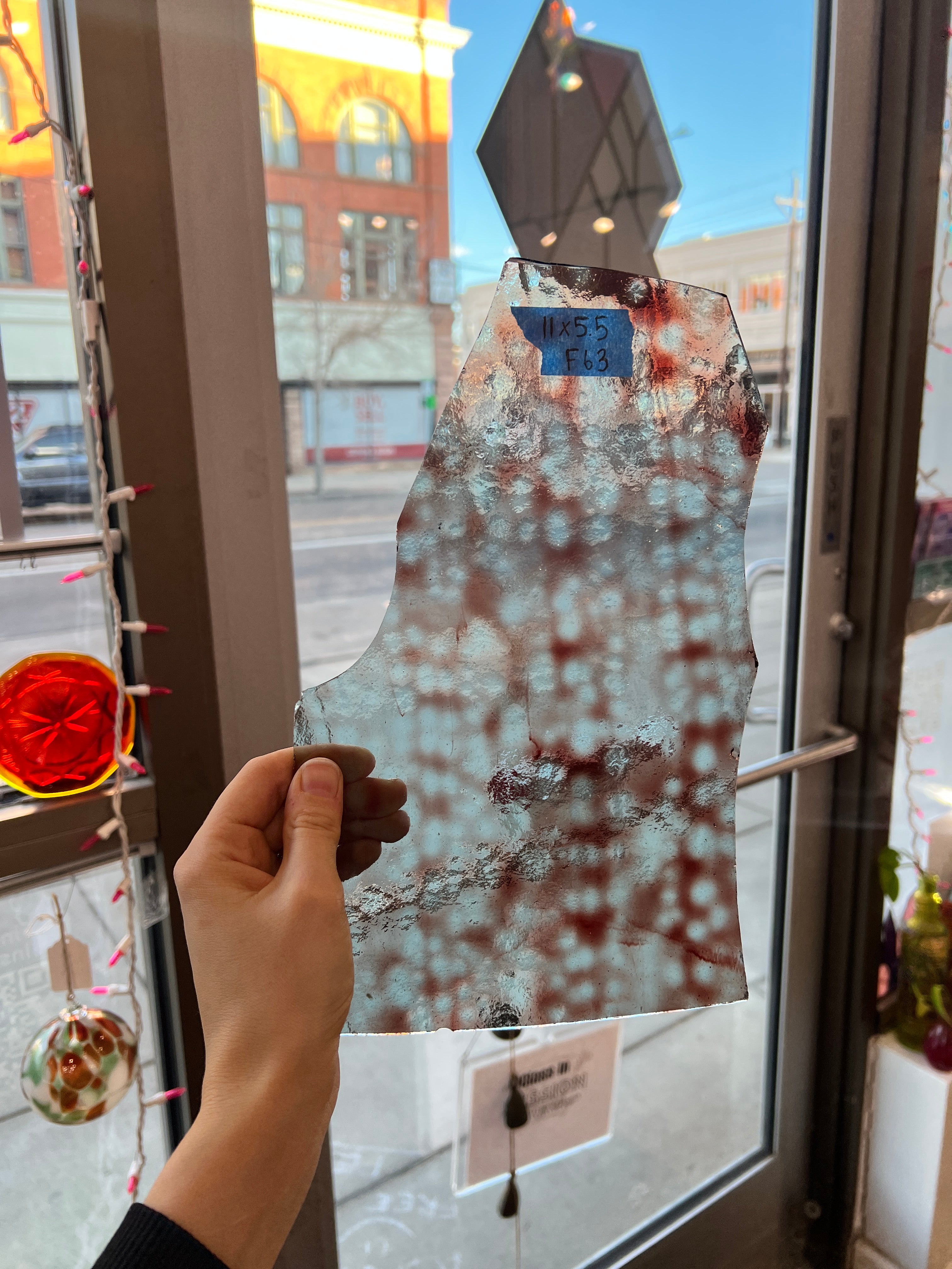 Red Clear Mottled Vintage Bullseye Sheet Glass Colorado Glassworks F63 (11x5.5in)