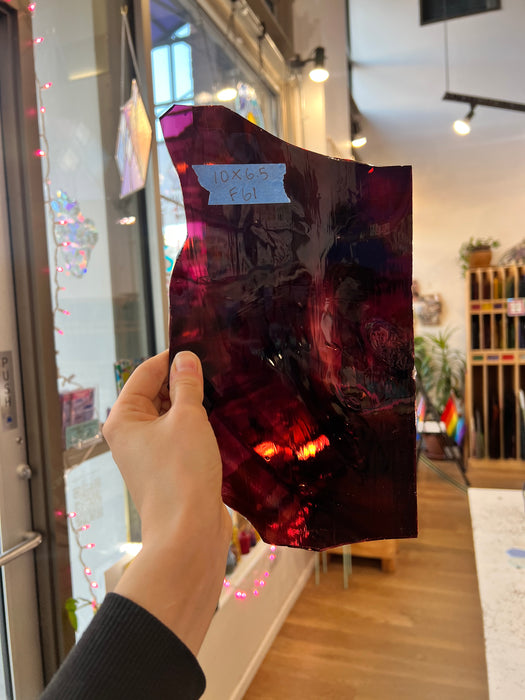 Mouth Blown Mystic Maroon Vintage Hartely Wood Sheet Glass Colorado Glassworks