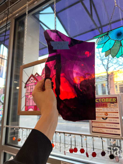 Mouth Blown Mystic Maroon Vintage Hartely Wood Sheet Glass Colorado Glassworks