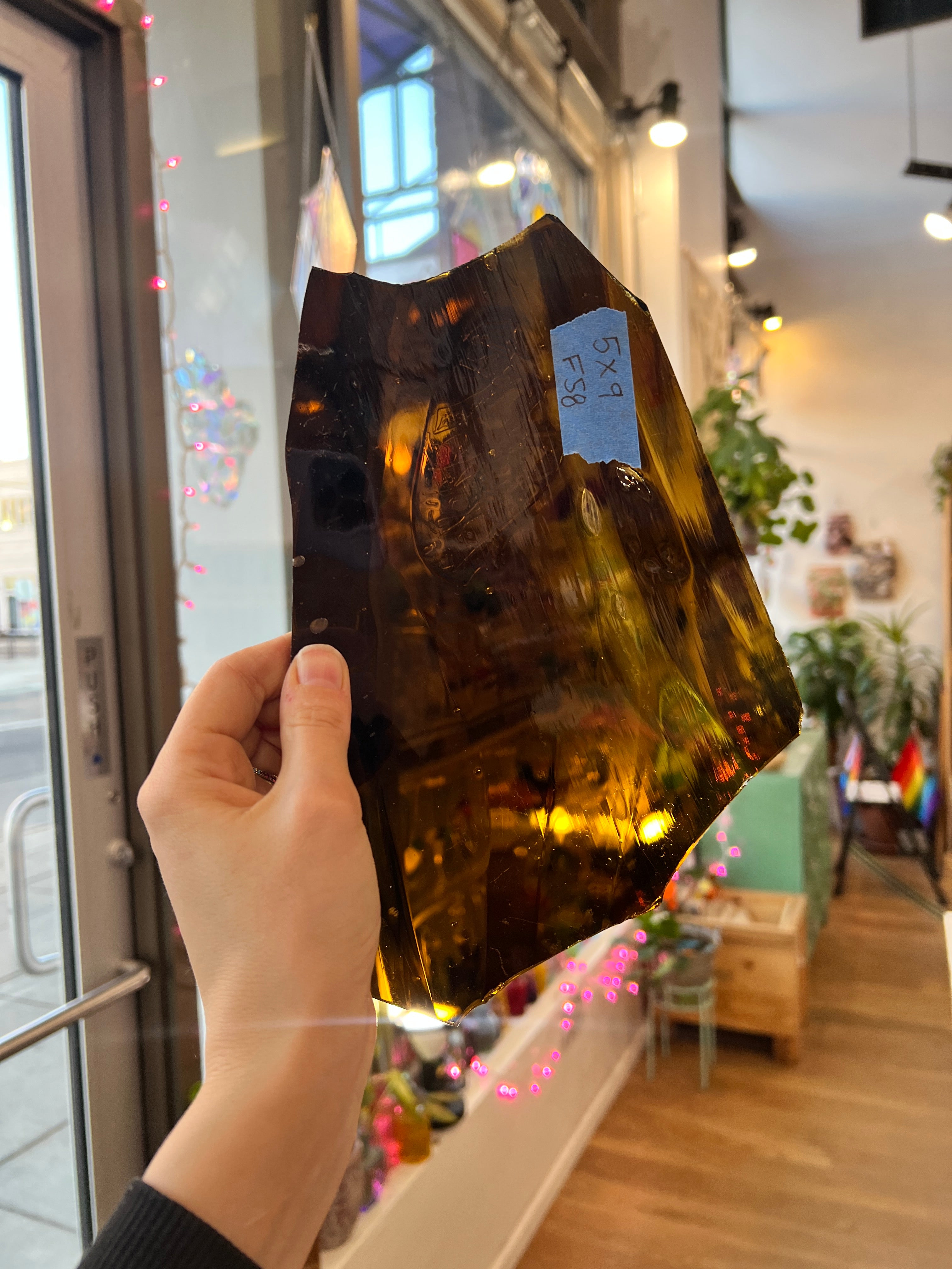 Mouth-blown Vintage Amber Hartley Wood Sheet Glass Colorado Glassworks